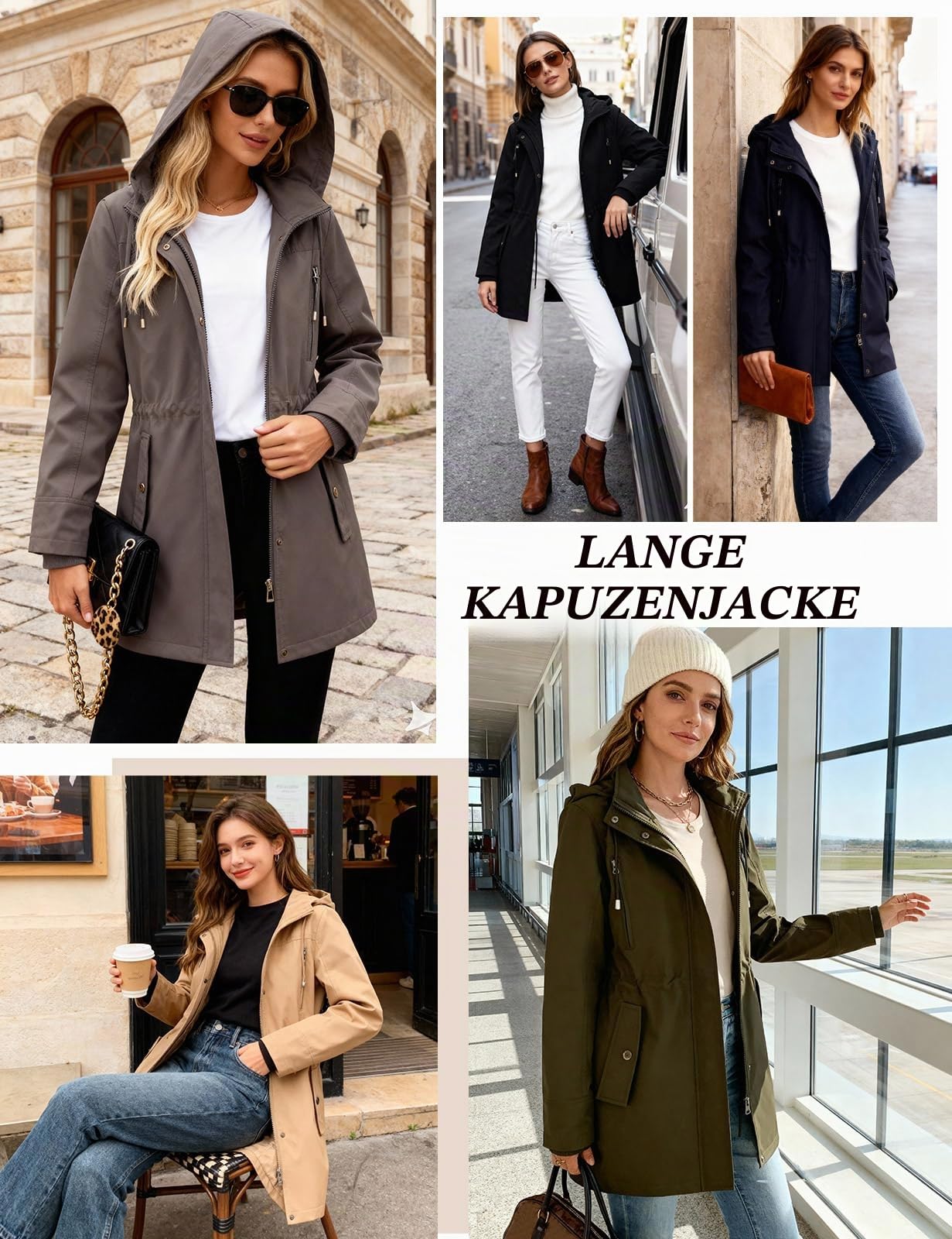 CMTOP Jacke Damen Leichte Atmungsaktiv Jacken Casual Übergangsjacke Wasserabweisend Winddicht Parka Jacket Zip Up Blouson Mantel mit Abzippbarer Kapuze für Frühling Sommer Herbst