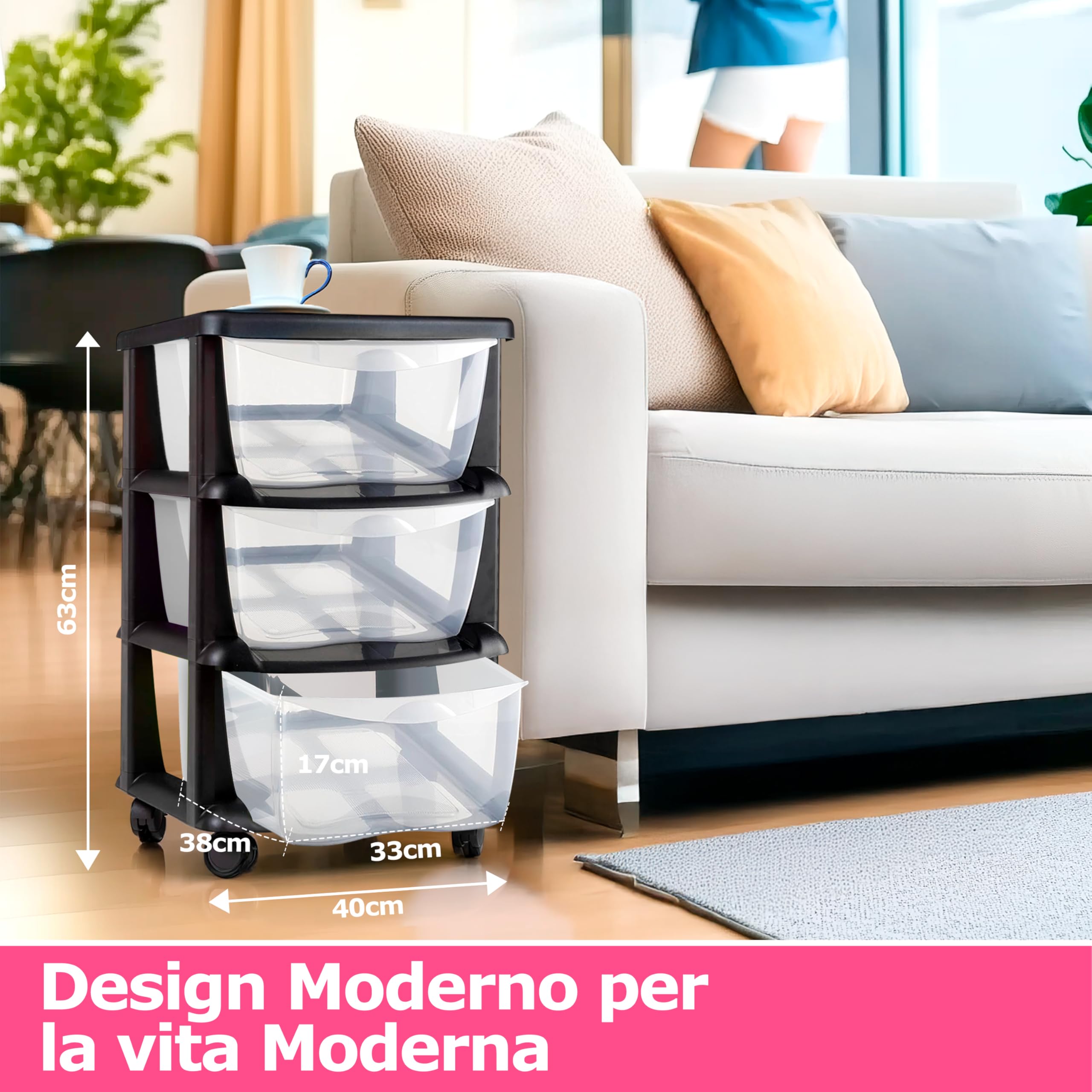 Yaheetech Torre Di Stoccaggio Cassettiera Con Ruote Carrello Portaoggetti In PP E Ferro Per Ufficio Cucina Sala Da Pranzo Dispensa Soggiorno 3 Cassetti Nero 40050773