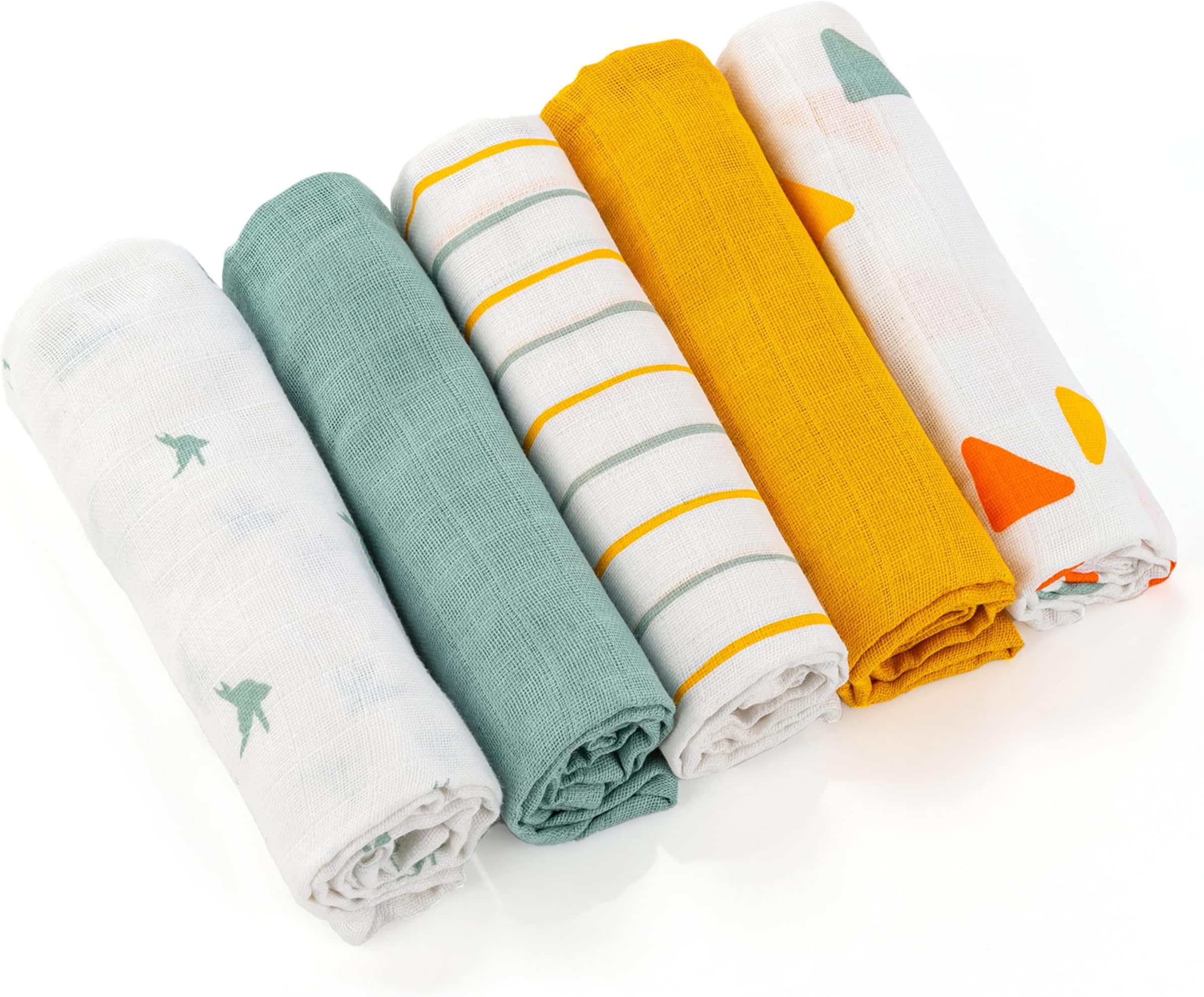 LaLoona Langes Coton Bébé 70x70 cm (Lot de 5 Pièces), Lange Bebe Doux en Mousseline, Débarbouillette Multi-Usage, Testé OekoTex 100% Coton, Jaune Vert | Votre wishlist sur
