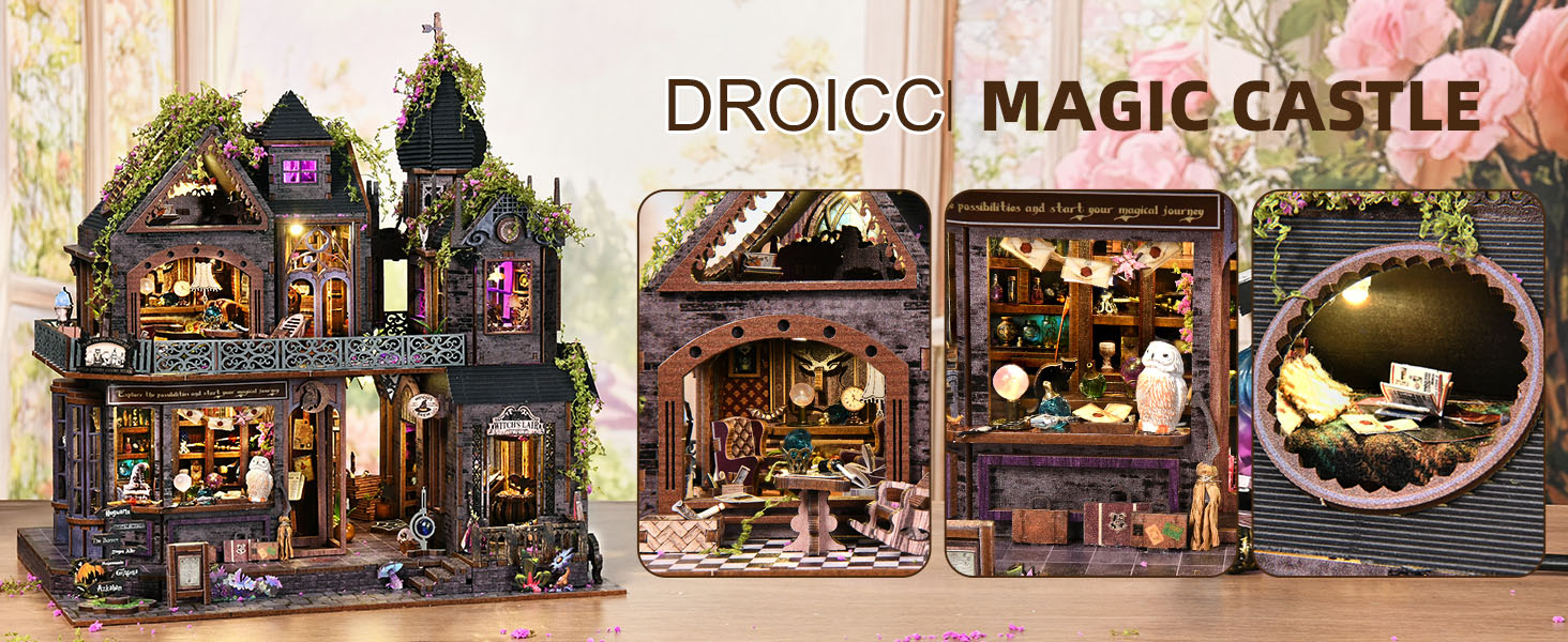 DIY Miniature House Kit, Dollhouse Magic City Gothic Witch House
