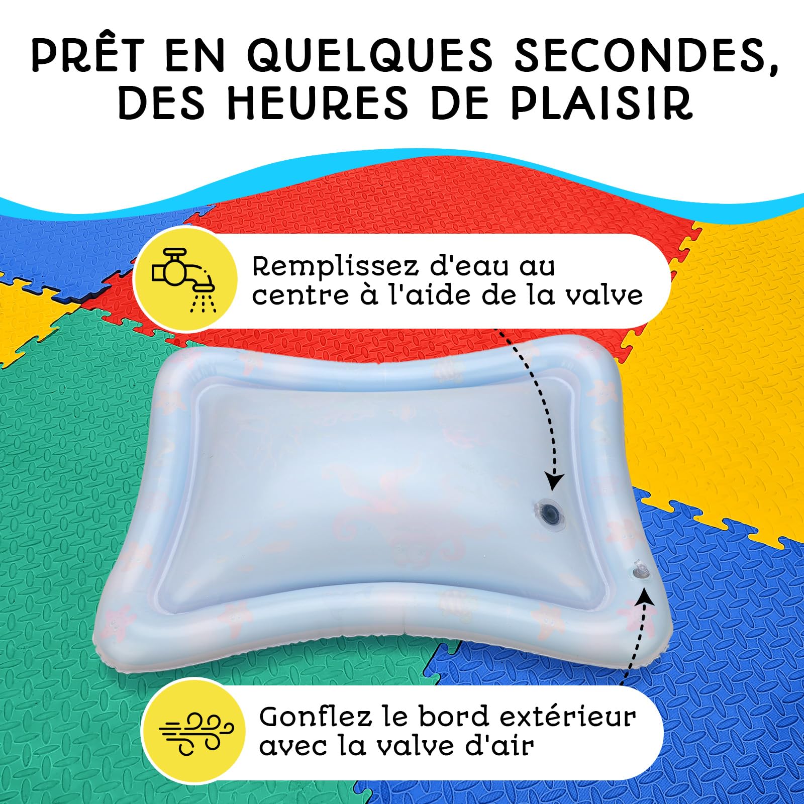 Tapis d’Eau Bébé – Tapis d’Éveil Sensoriel Gonflable sans BPA | Jouet d’Éveil & de Motricité pour Bébés – Tapis de Jeu d’Eau Non Toxique