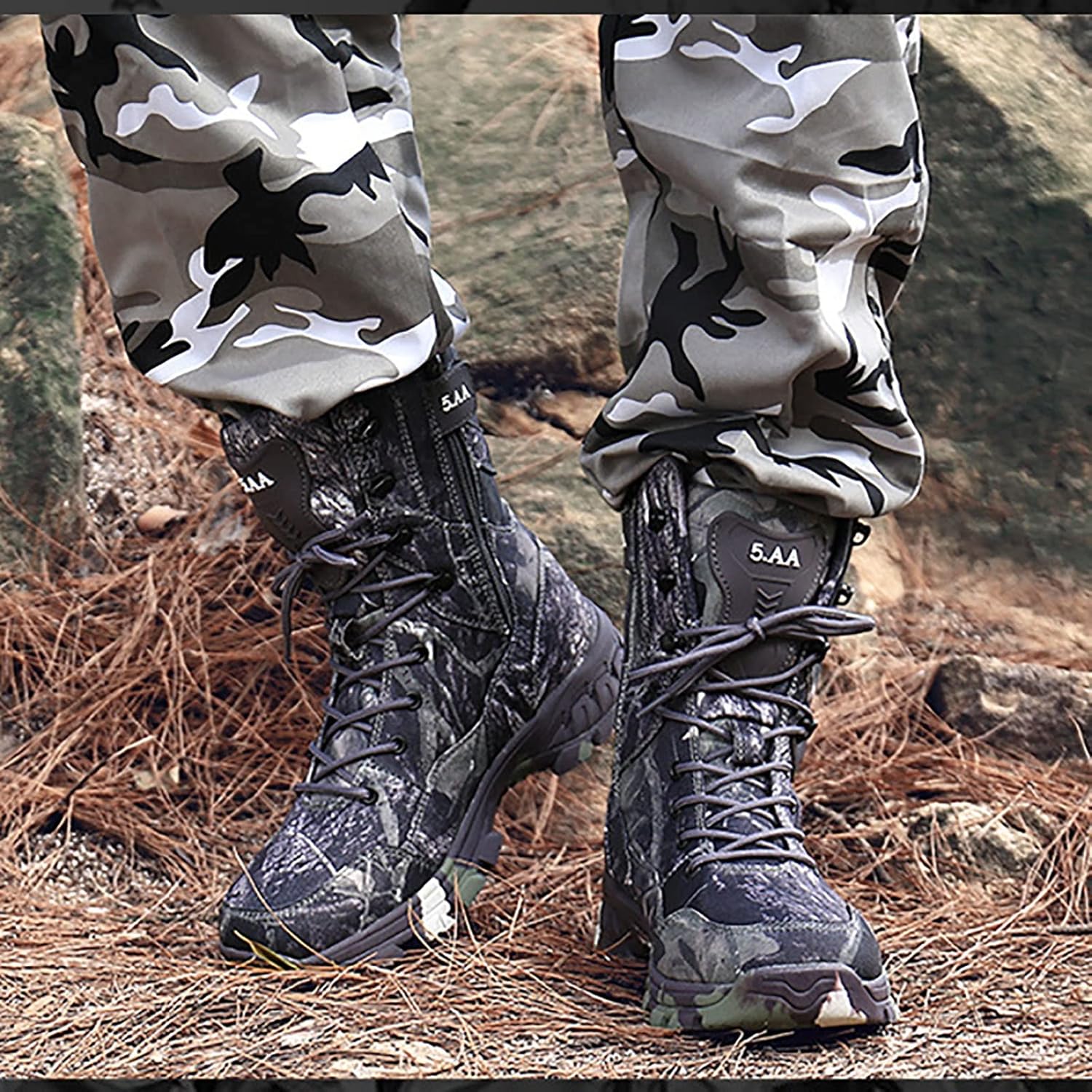 CLSQLXYJZC Men's Outdoor Desert Tactical Boots, Waterproof Durable Camouflage Oxford Cloth Military Shoes, with Zipper Rubber Cushioning Outsole Hiking Shoes