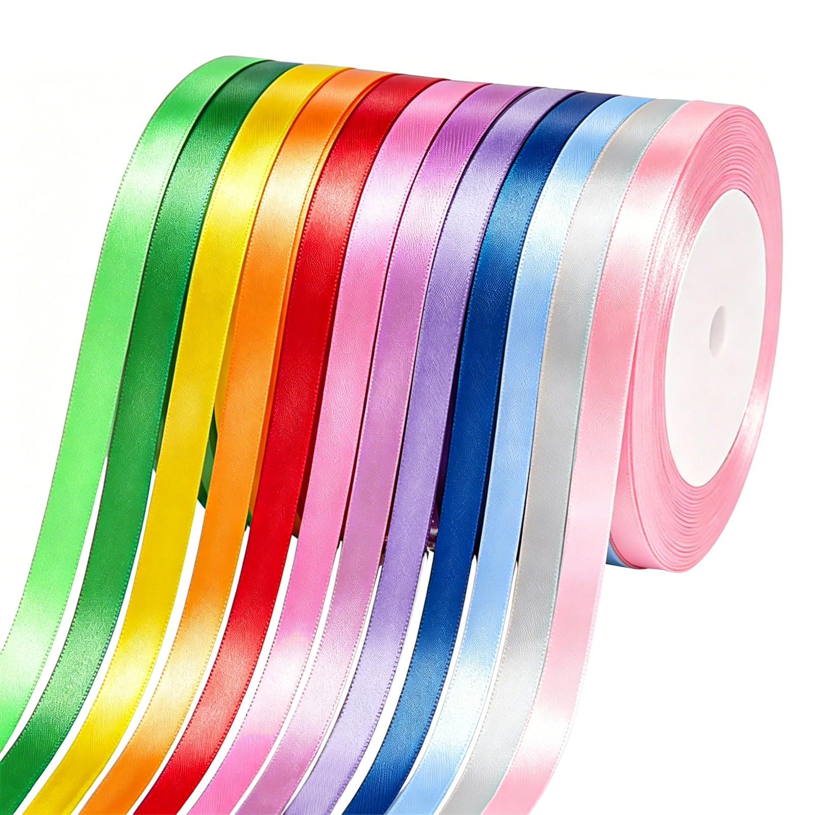 12 Rolls Satin Ribbon, 6mm x 22m Polyester Fabric Ribbon Set, Colorful Ribbons for Crafting, Gift Wrapping, DIY Arts, Balloons, Bows, Wedding & Holiday Decorations