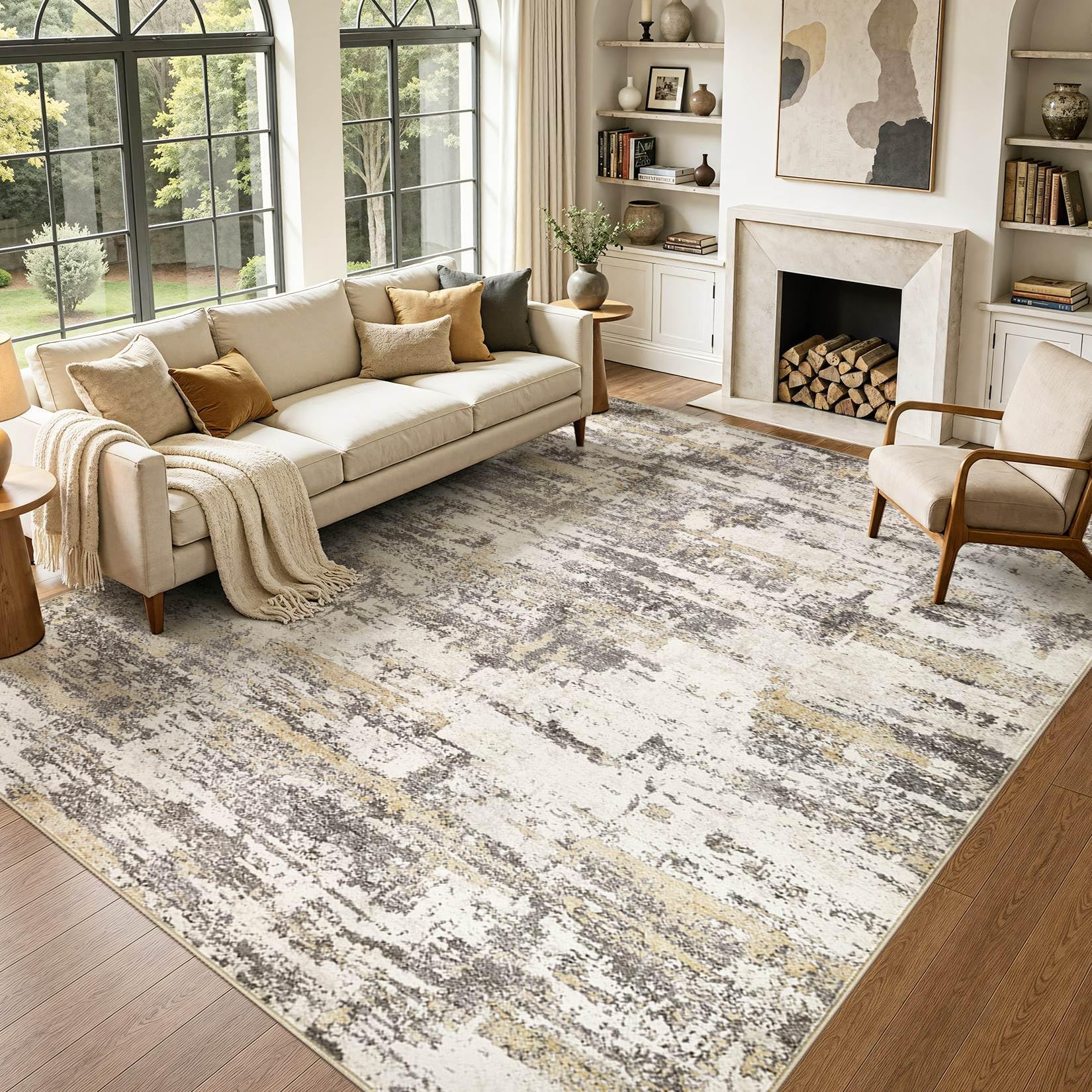 cotiled Rugs Living Room 300x400cm Gold Brown Abstract Washable Area Rug