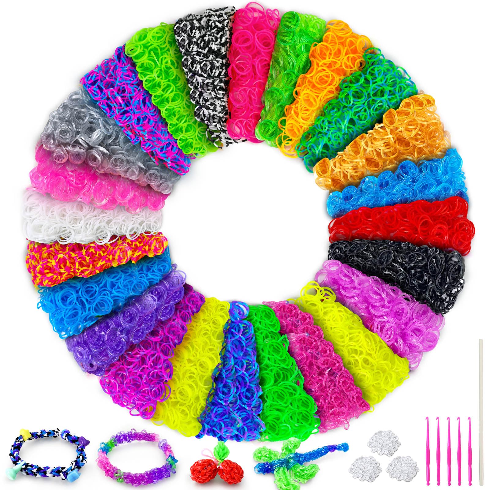 ROSHUKG 5100 Rubber Band Refill Kit, 24 Colors Rubber Band Bracelet Making Kit for Kids Weaving DIY Crafting Gift