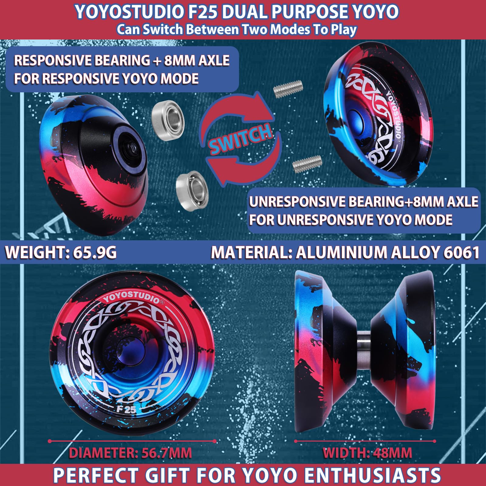 YOYOSTUDIO F25 Responsive Yoyo (Nero Blu Rosso)