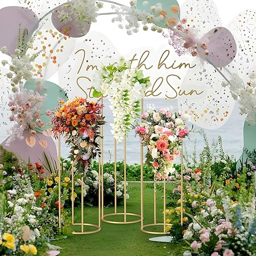 Miniatura 6 de chamvis Soporte para plantas de metal dorado, 3 soportes de pedestal cilíndrico alto para fiestas y bodas, mesas cilíndricas redondas doradas para