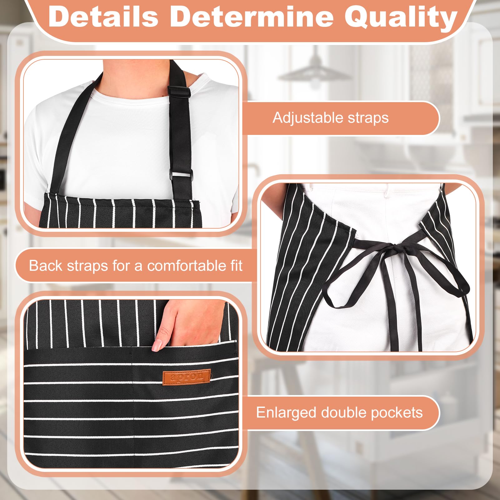 saerryor 2 Pack Unisex Adjustable Bib Apron with Pockets Cooking Kitchen Chef Women Men Aprons for Home Kitchen,Restaurant,Coffee House,Black - Image 3