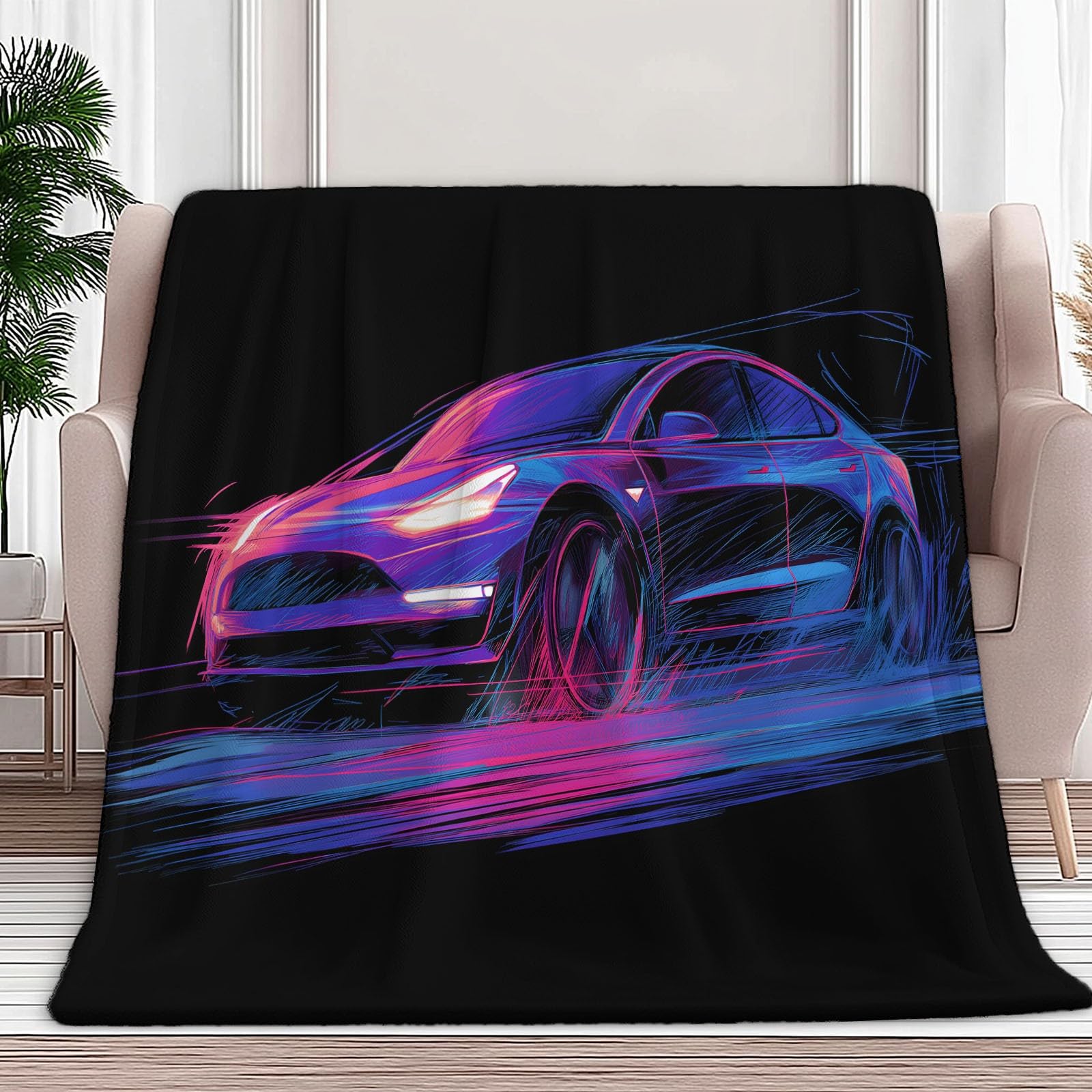 Generico Plaid Coperta Pile Nero Bambini Ragazzi Ragazze Plaid Pile Stile Fumetto Auto Elettrica Al Neon Coperte Flanella, 220 x 240 cm Letto e Divano Blanket Peluche Morbida e Calda