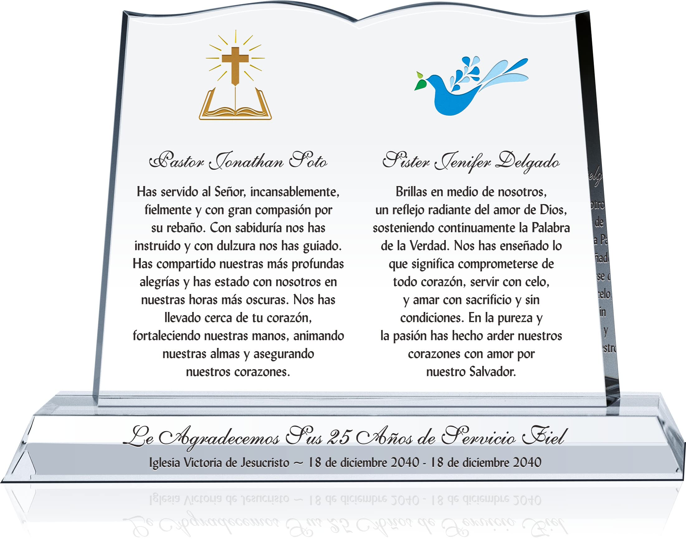 Placa de agradecimiento personalizada para el pastor y su esposa, personalizada con los nombres, el nombre de la iglesia y un texto personalizado, un regalo único de agradecimiento