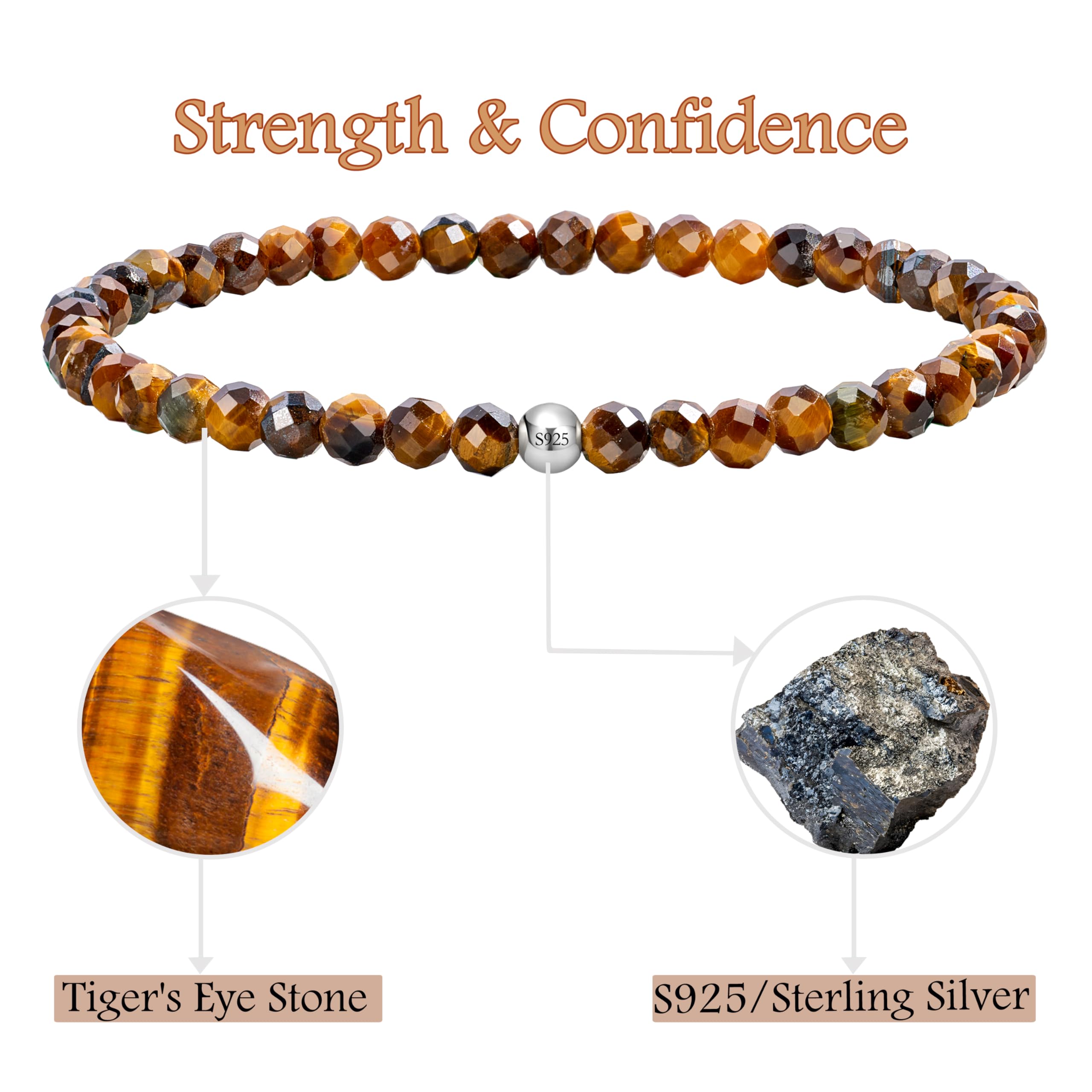 Farfume 4mm Bracciali di Perline per Donne, Bracciale di Cristallo in Argento Sterling 925, Gioielli di Pietra Naturale, Regali di Braccialetti Elastico Chakra