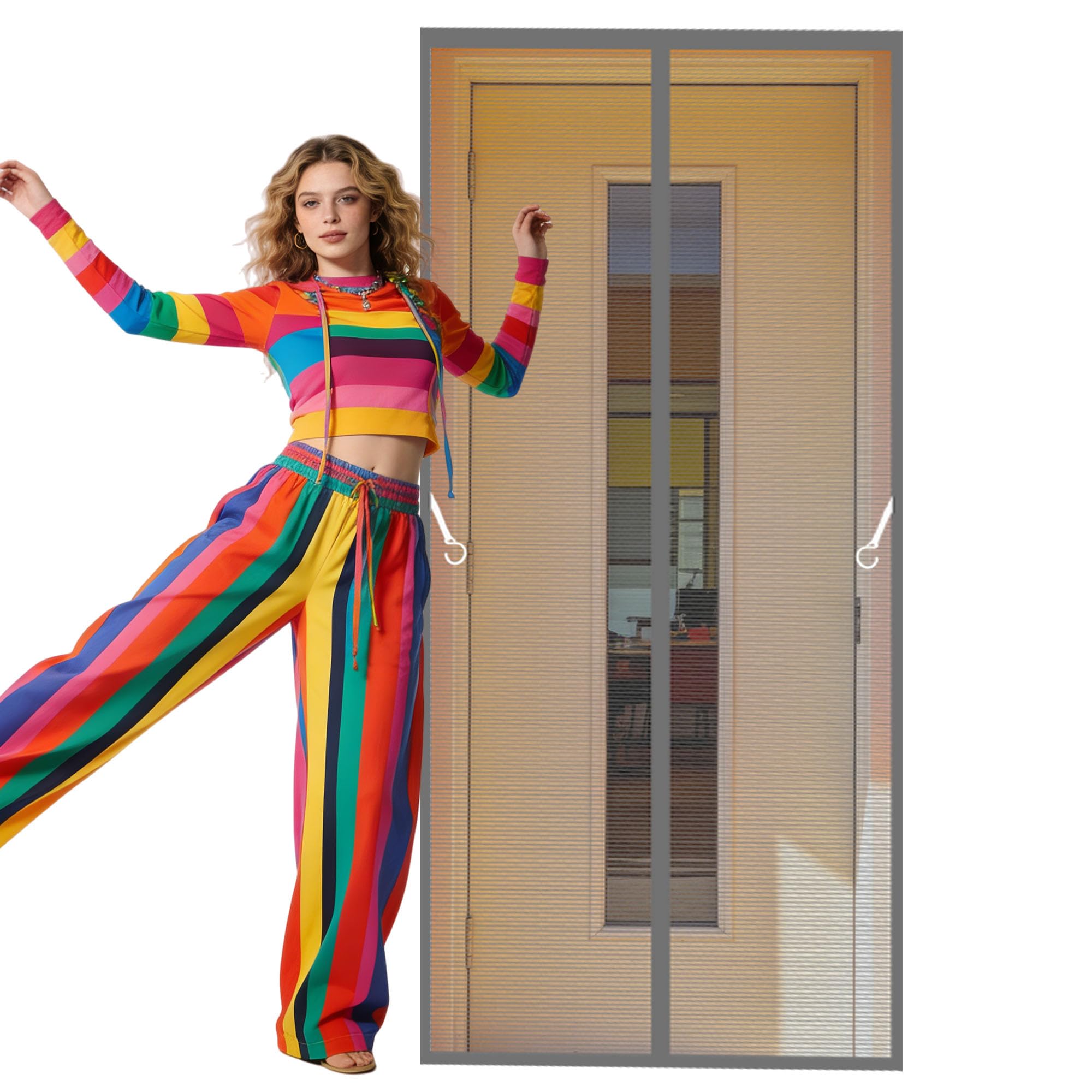 Fly Screen for Doors 86 x 284 cm Hundreds of Sizes Screen Door Fly Keeps Bugs Out Suitable for Balcony, Terrace, Cellar, Bedroom and Sliding Room, Grey