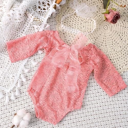 Miniatura 3 de Ylsteed Trajes de fotografía para recién nacidos, accesorios de fotografía de encaje, mameluco de encaje para sesión de fotos de bebé recién nacido,