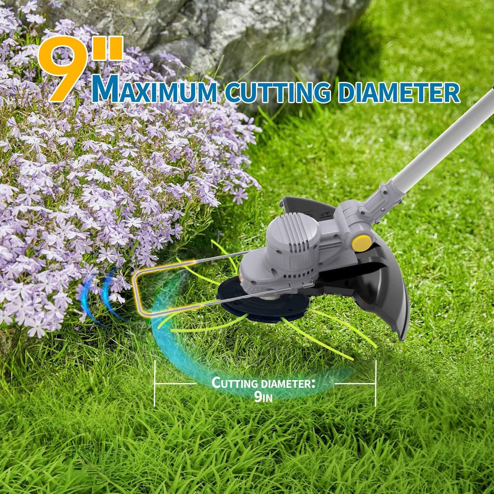 Coupe Bordure sans Fil 21V, Débroussailleuse à Batterie 4 en 1, avec 2 Batteries 4.0 Ah, Brosse Désherbage, Poignée Réglable, Tête Pivotante 90°, Diamètre de Coupe : 25 cm, pour Jardin Élagage
