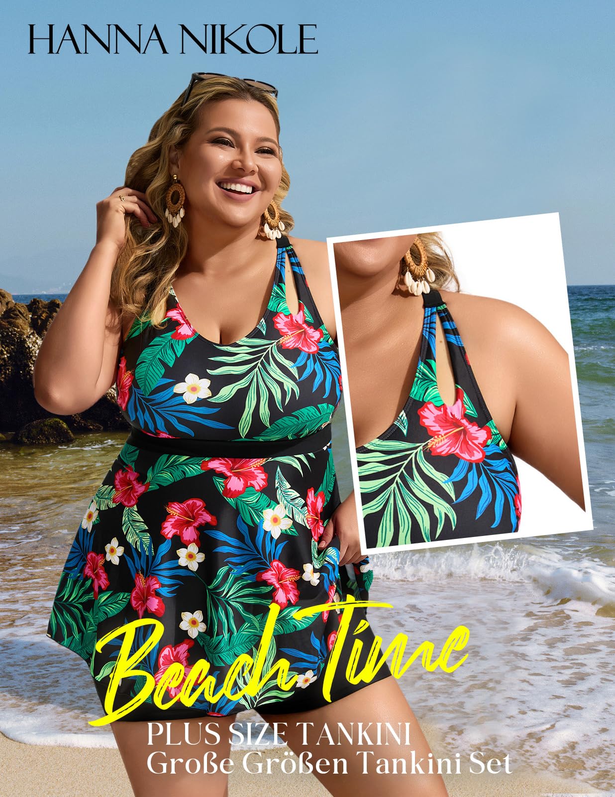 Hanna Nikole Costume da Bagno Due Pezzi da Donna con Controllo della Pancia e Vita Alta Costume da Bagno Vintage con Gonna