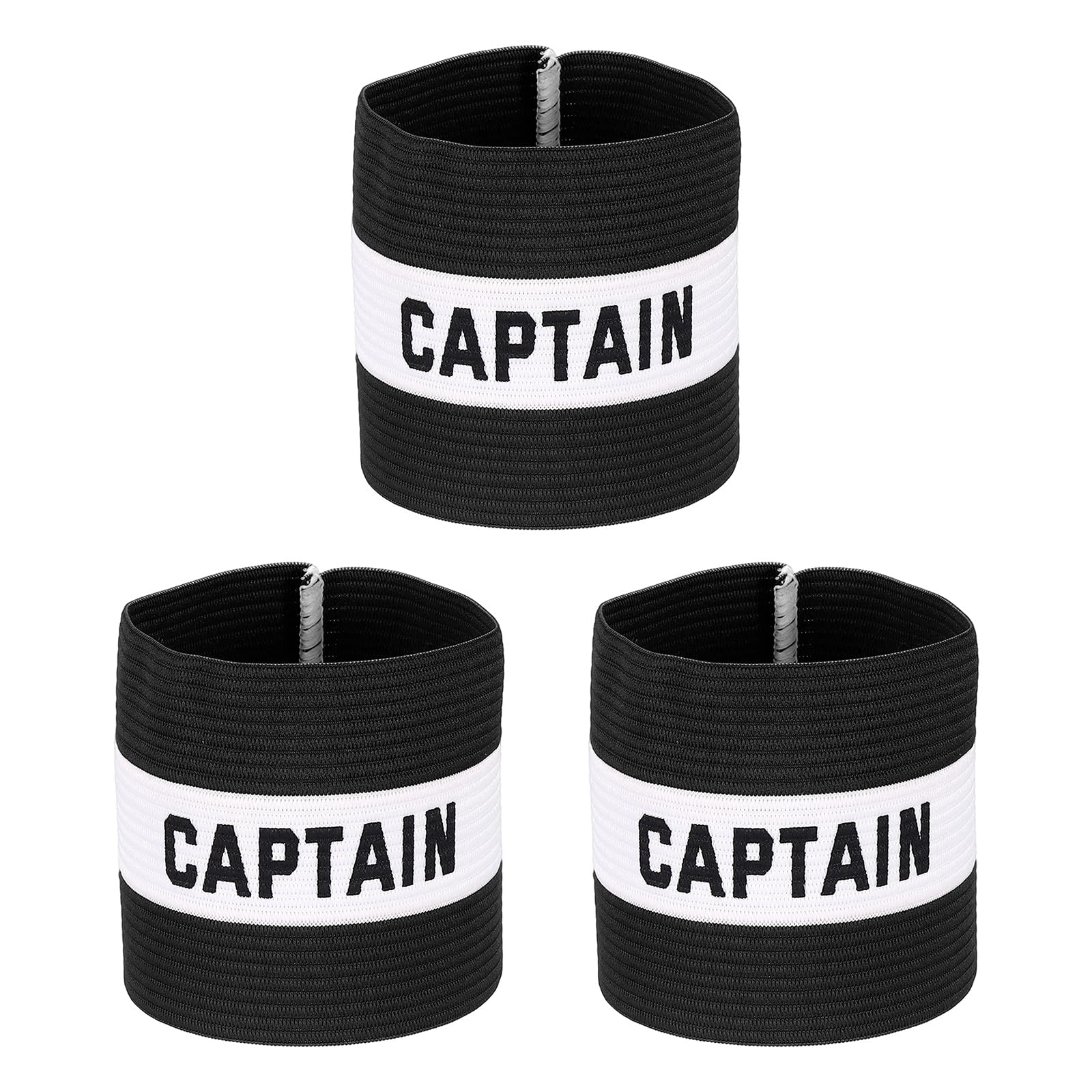 YELARXI Captain Armband, Soccer Captain Arm Bands Elastic Adjustable Leader Armbands Team Sport Rugby Player Band 5.1x3.4 In & Black/White & 3Pcs-Fit for (Football/Basketball Training) โ image 1