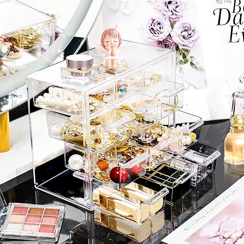 Miniatura 2 de FODIENS Organizador de almacenamiento de escritorio con 9 mini cajones, gabinete de escritorio transparente para manualidades, caja de