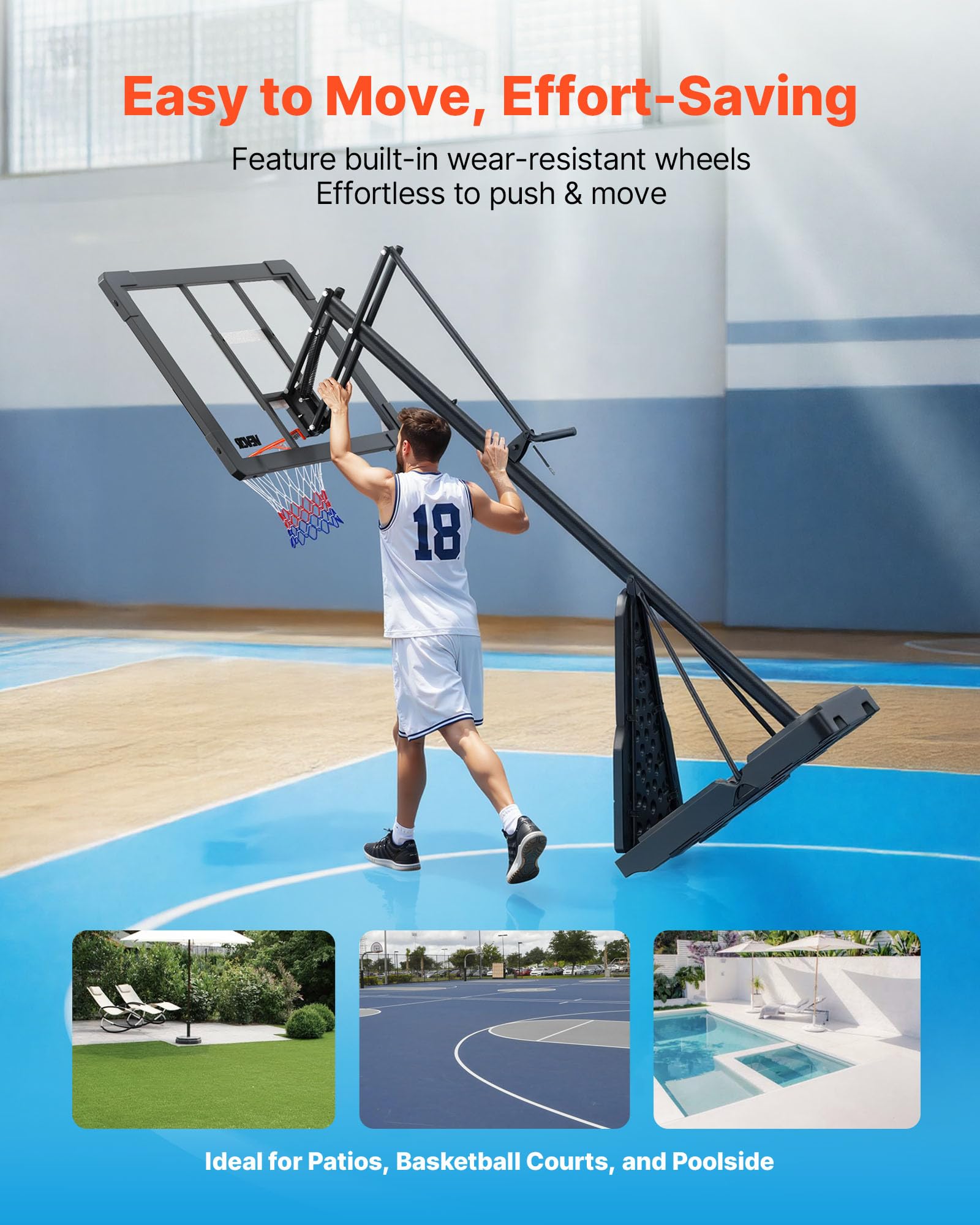 VEVOR Panier de Basket-Ball sur Pied Portable, But de Basketball Mobile, Système de Cerceau, Filet et Panneau en PC de 110 cm pour Basket, Hauteur Réglable 2,45-3,05 m, pour Extérieur Intérieur