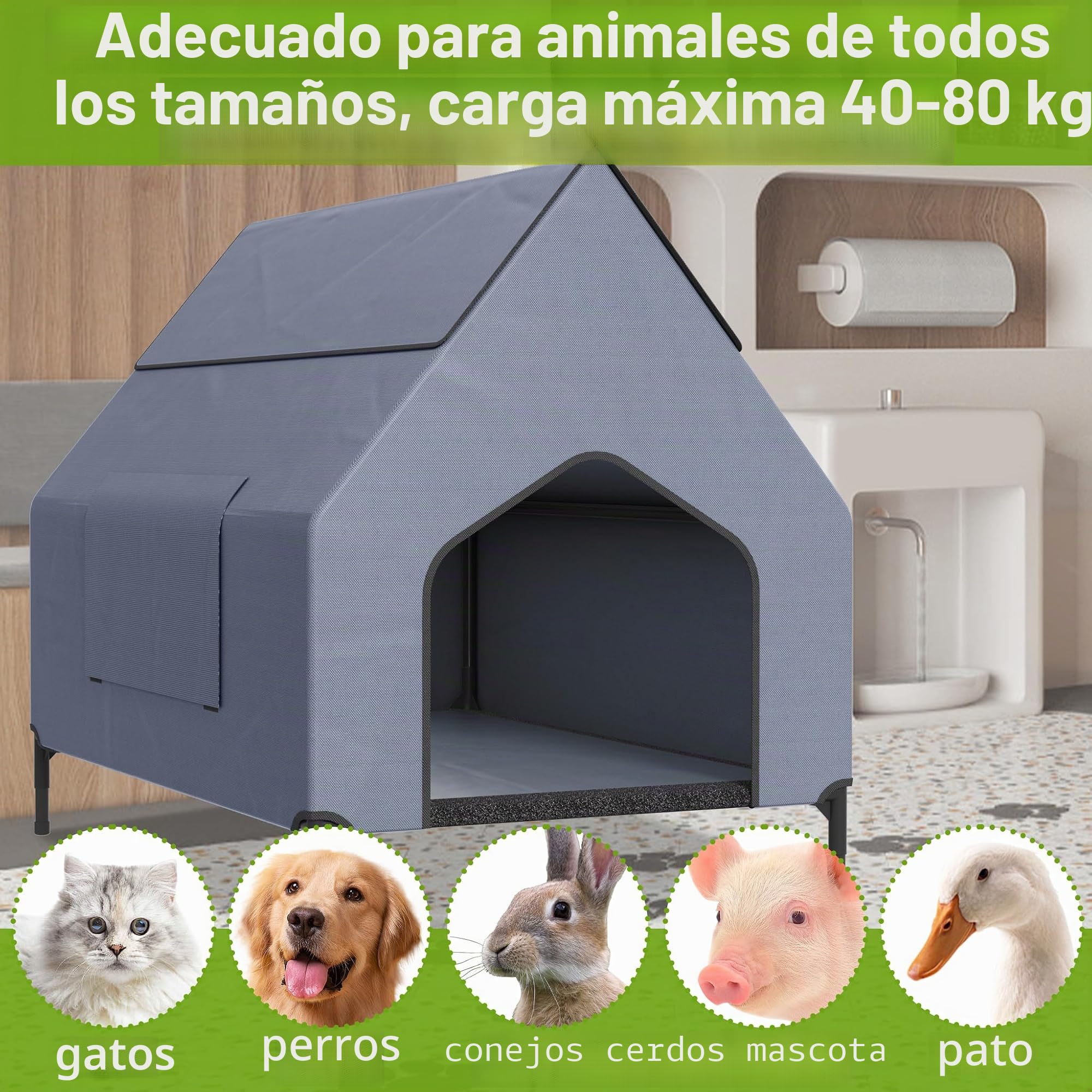 NAIZY Caseta para perros 2 en 1, tamaño L, para exteriores, 130 x 84 x 104 cm, cama para perros de material Oxford y tejido de malla transpirable con techo, cama para perros y gatos, refugio para