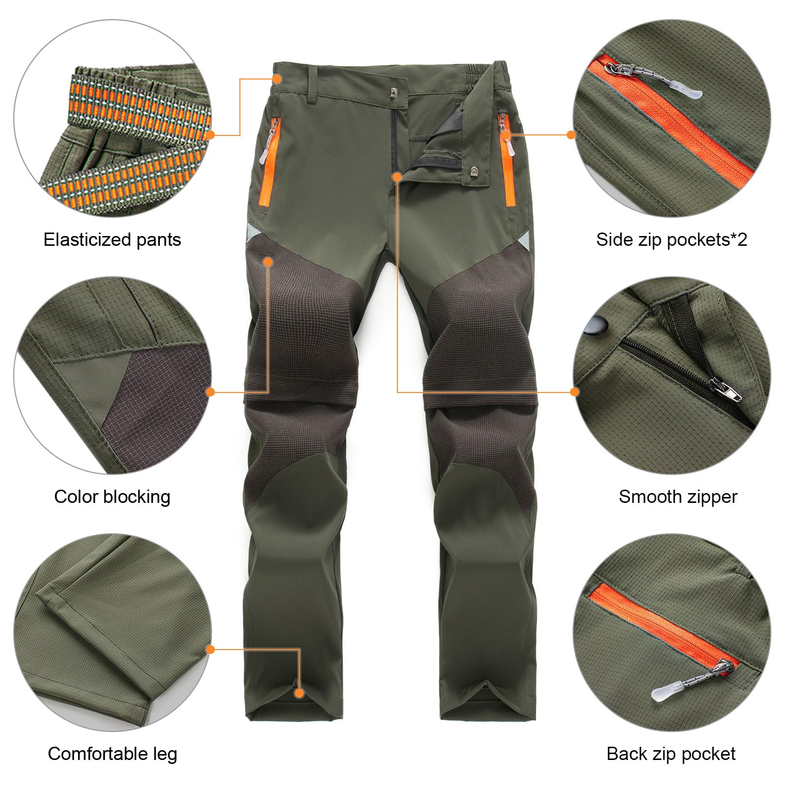 SUKUTU Pantaloni con Zip 2 in 1 per Bambini, Ragazzi, Ragazze, Pantaloni Estivi da Trekking ad Asciugatura Rapida, Pantaloni Corti Leggeri per l'outdoor