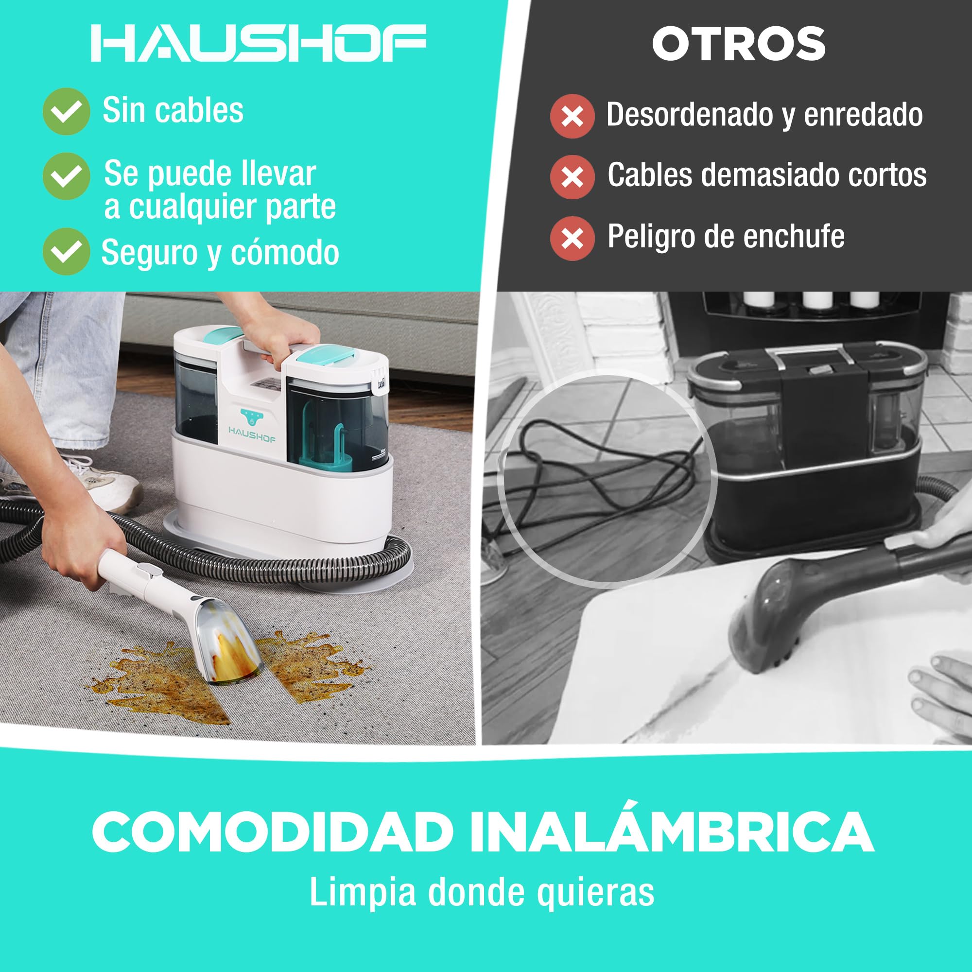 HAUSHOF StainZapper Air Aspiradora de Agua Tapiceria Inalámbrica, 24V Limpiador de Tapicerias sin Cable, Limpia Tapiceria para Moquetas, Maquina Aspirador para Sofás