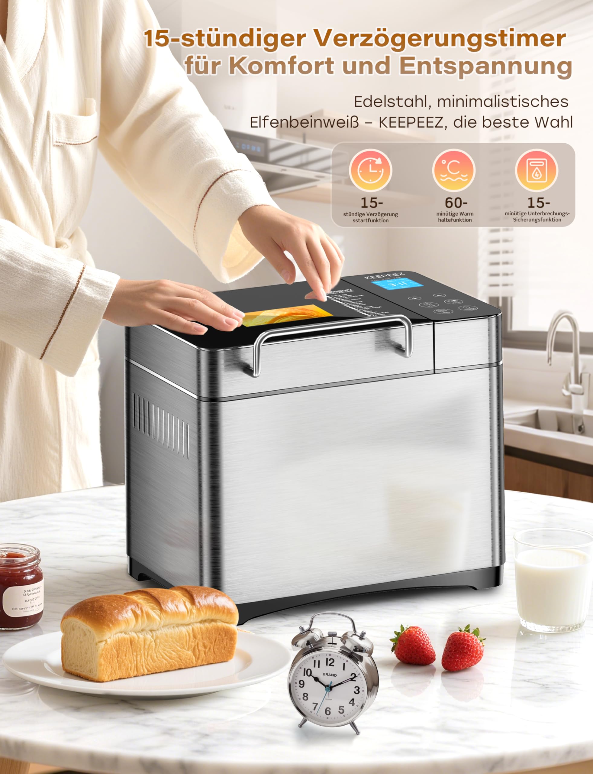 2LB 17 in 1 in acciaio inox con contenitore per frutta e frutta, stampo in ceramica antiaderente e pannello touch digitale, 3 misure, 3 colori, set di riserva e manutenzione