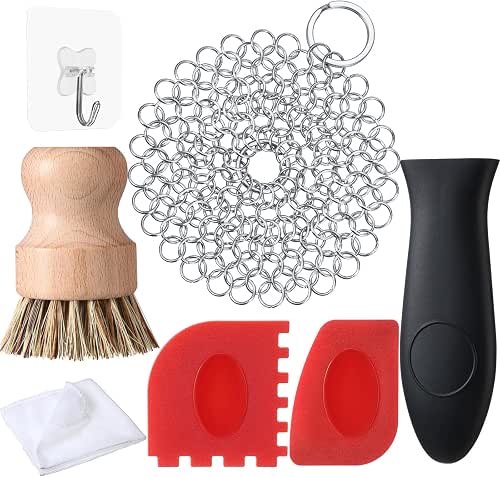 Patelai Cast Iron Cleaning Kit, Chainmail Scrubber Brush,Classic Color |