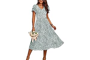 Women's Summer Casual Short Ruffles Tiered Sleeve Smocked Midi Dresses