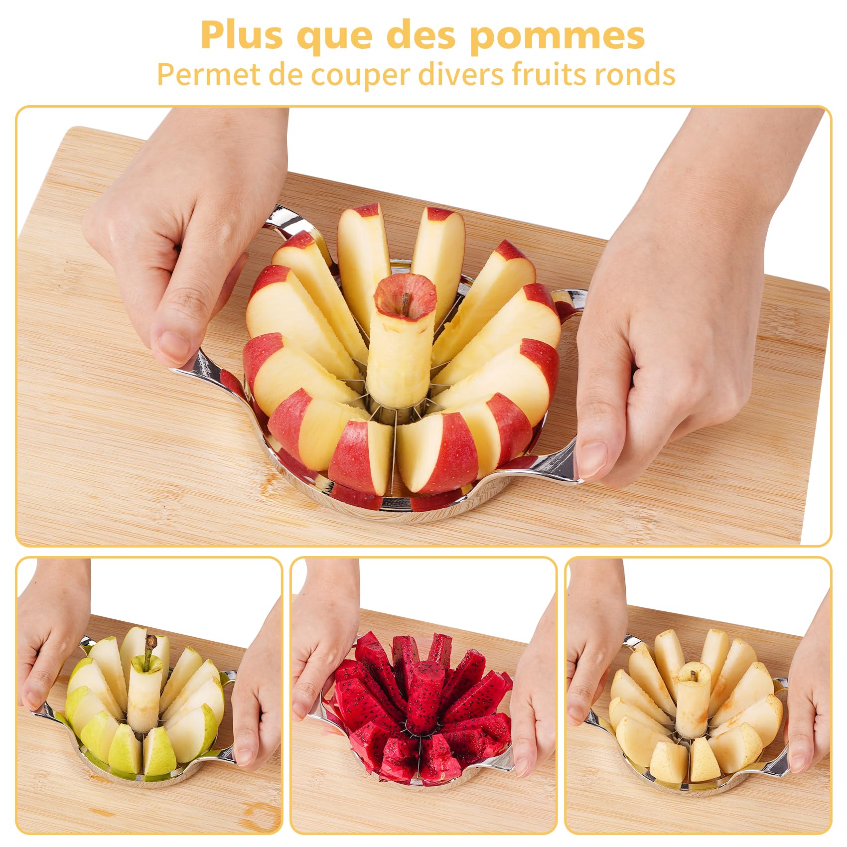 Coupe Pomme en Acier Inoxydable 12 Lames Extra-large, Trancheuse de Pomme Robuste