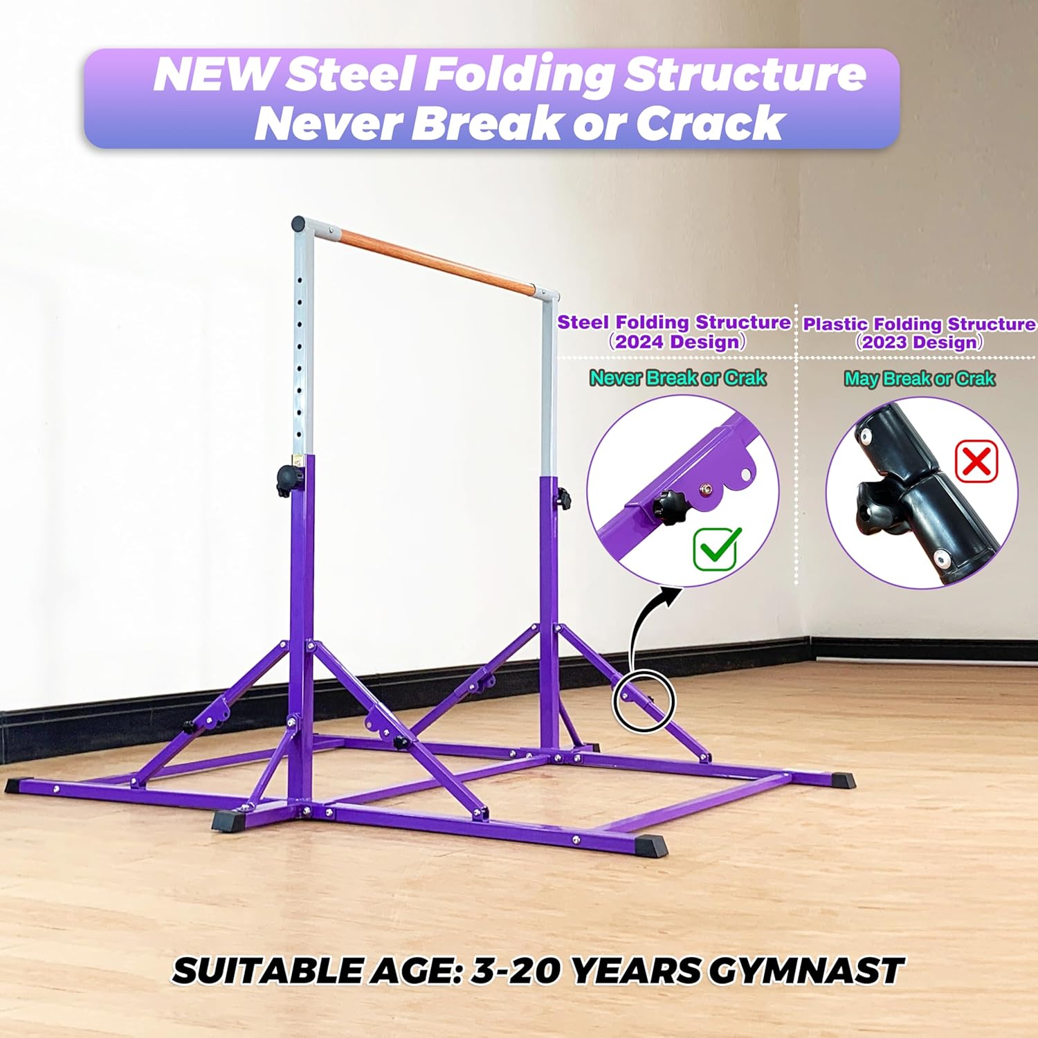 Gymnastic Bar for Kid and Teenage Ages 3-25, 5 FT / 6 FT Base Length, 5 FT / 6 FT Height, Gymnastic Kip Bar Horizontal Bar for Gymnast, Gymnastic Training Equipment for Home and... 10 Gymnastic Bar for Kid and Teenage Ages 3-25, 5 FT / 6 FT Base Length, 5 FT / 6 FT Height, Gymnastic Kip Bar Horizontal Bar for Gymnast, Gymnastic Training Equipment for Home and... - Image 8