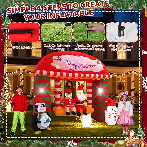 Vista 42 de Decoraciones inflables de Navidad de 10 pies, Papá Noel de Navidad con caramelo con luz LED para fiestas de Navidad en interiores, exteriores