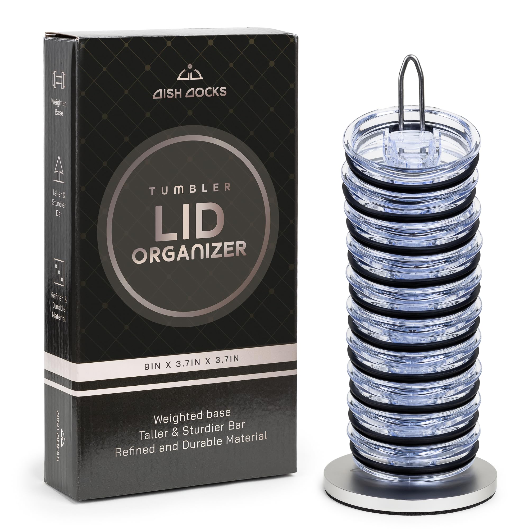 Tumbler Lid Organizer for Cabinet & Countertop - Slim Space-Saving Lid Holder with 9