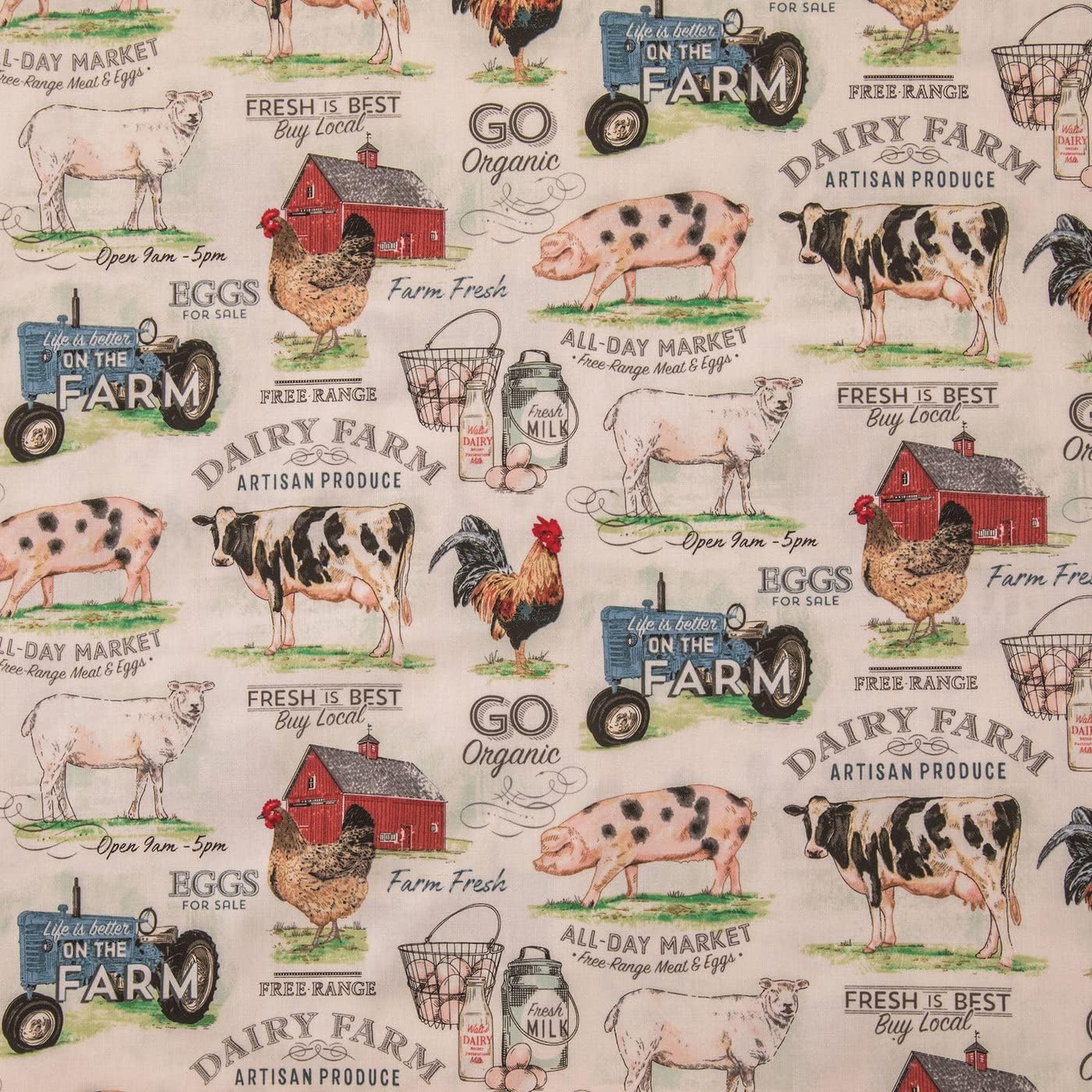 Hobby Lobby Dairy Farm Cotton Calico Fabric (2 Yard) - - Printed Sewing Lightweight Precut Fabric for Sewing Clothes, Homeware, & Other Accessories