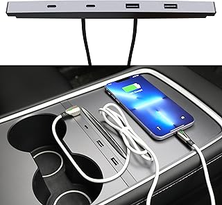 Leikaendi Car USB Hub Multiport Charger for Tesla Model 3/Y 2021-2023, Center Console Fast Charging USB Adapter Docking Station for Tesla Car Accessories【Suggest Purchasing Together with Data Cables】