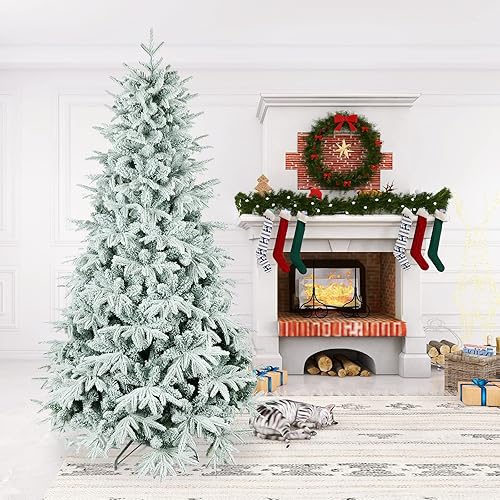 SoarFlash Árbol de Navidad artificial de 7 pies con bisagras y soporte de metal para decoración en casa oficina vacaciones