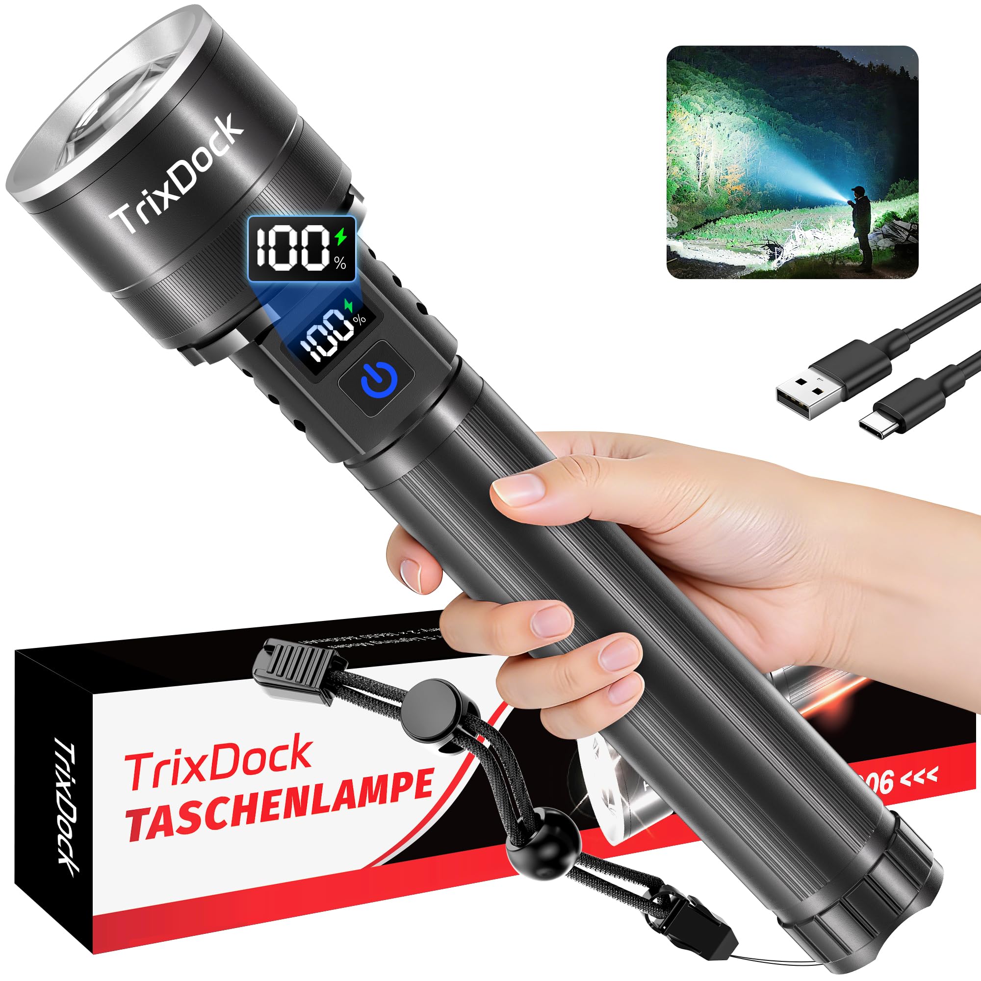 LED Taschenlampe Aufladbare Hohe Lumen Extrem Hell Taschenlampen 5 Modi