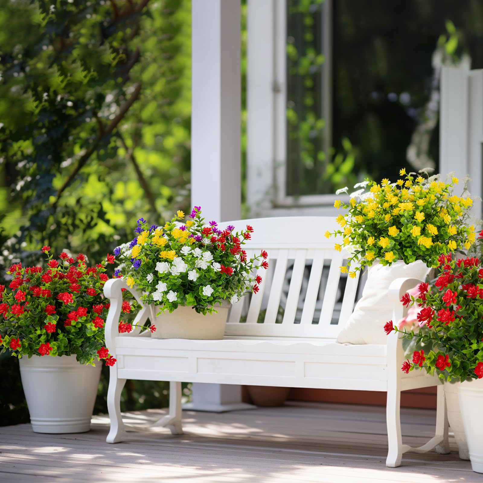 10pcs Artificial Flowers Outdoor - UV Resistant No Fade Fake Flowers, Faux Plastic Greenery Shrubs for Indoor Decor?Red?