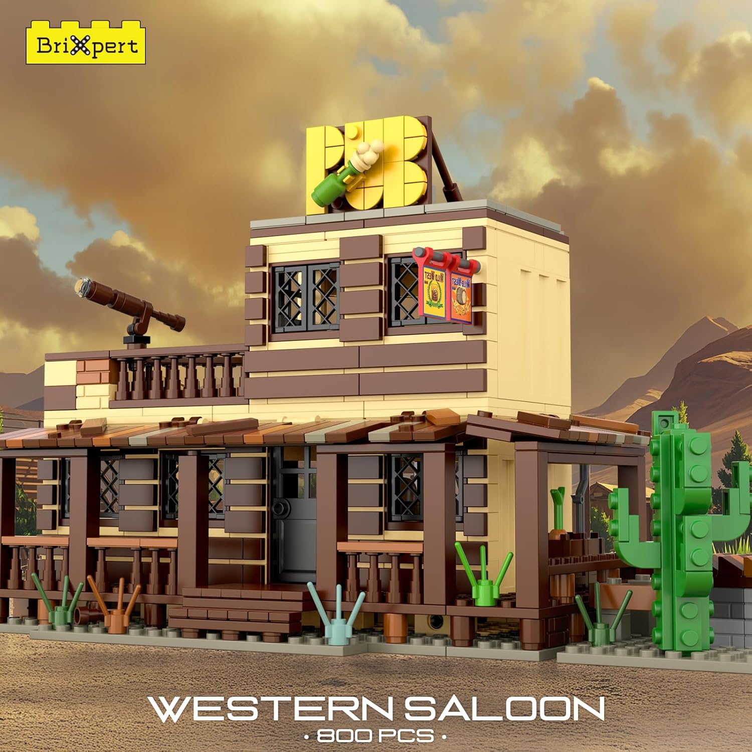 Mould King Wild West Architecture Building Sets, Mini Western-Saloon Modular Buildings Model Kits, Ideas House Office Room Decor Gifts for Adult & Teens Age 14+ (800 PCS)