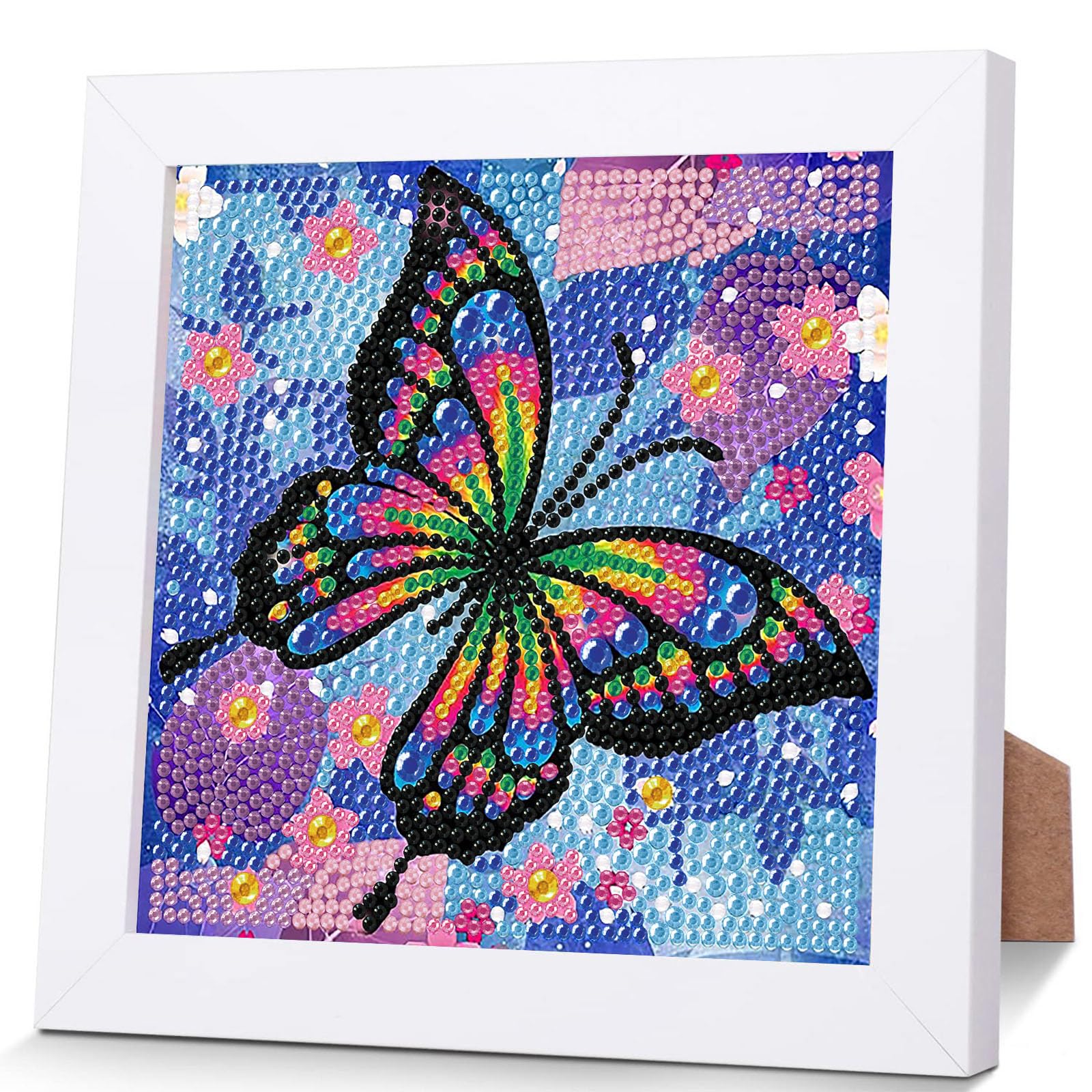 Butterfly Diamond Art Painting Kits for Kids with Frame Ages 6-12 (7x7 in)