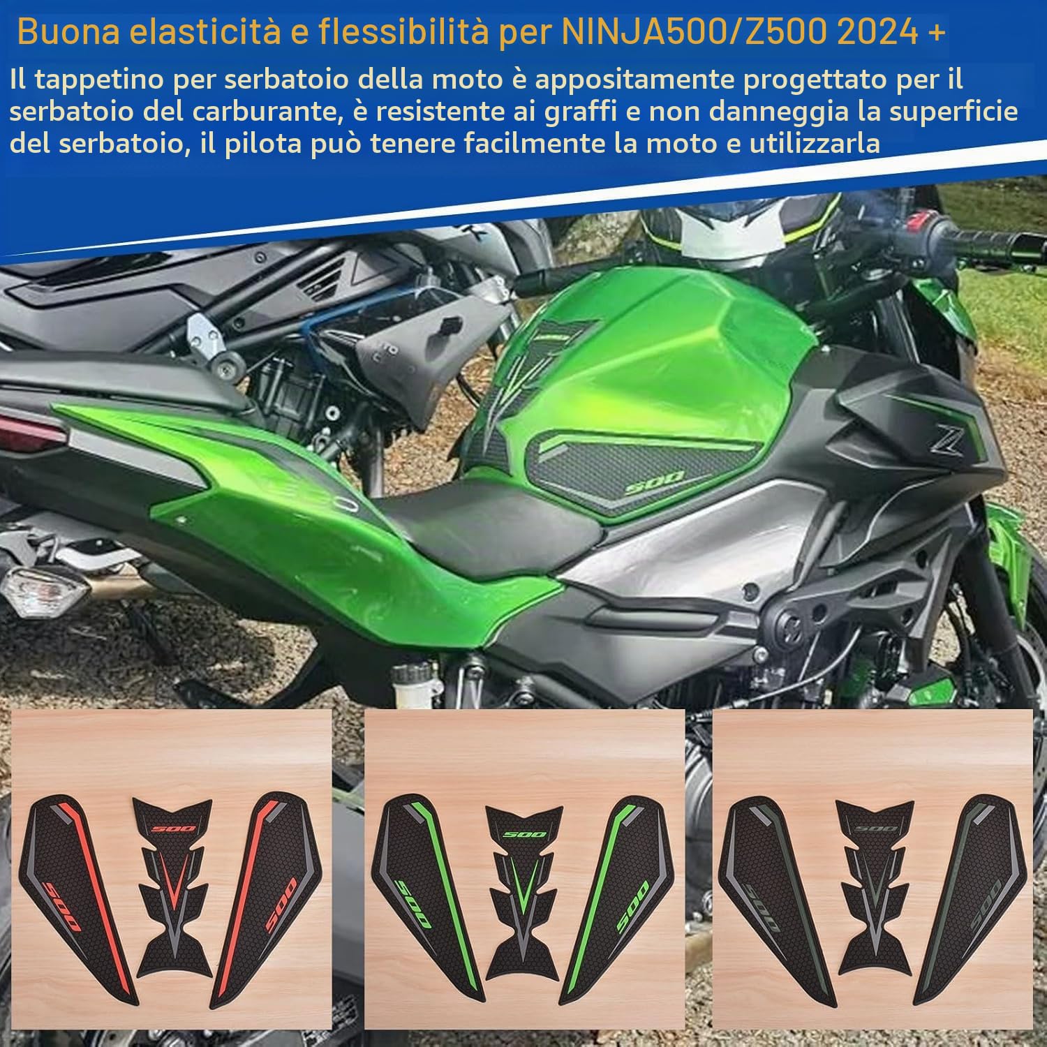 Accessori per moto Protezione laterale antiscivolo per serbatoio carburante per NINJA 500 SE NINJA500 Z500 2024 2025 Protezione serbatoio in gomma impermeabile (Verde chiaro)