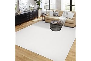 Chenille Washable Area Rug 8x10 - White, Non-Slip Stain Resistant Rug