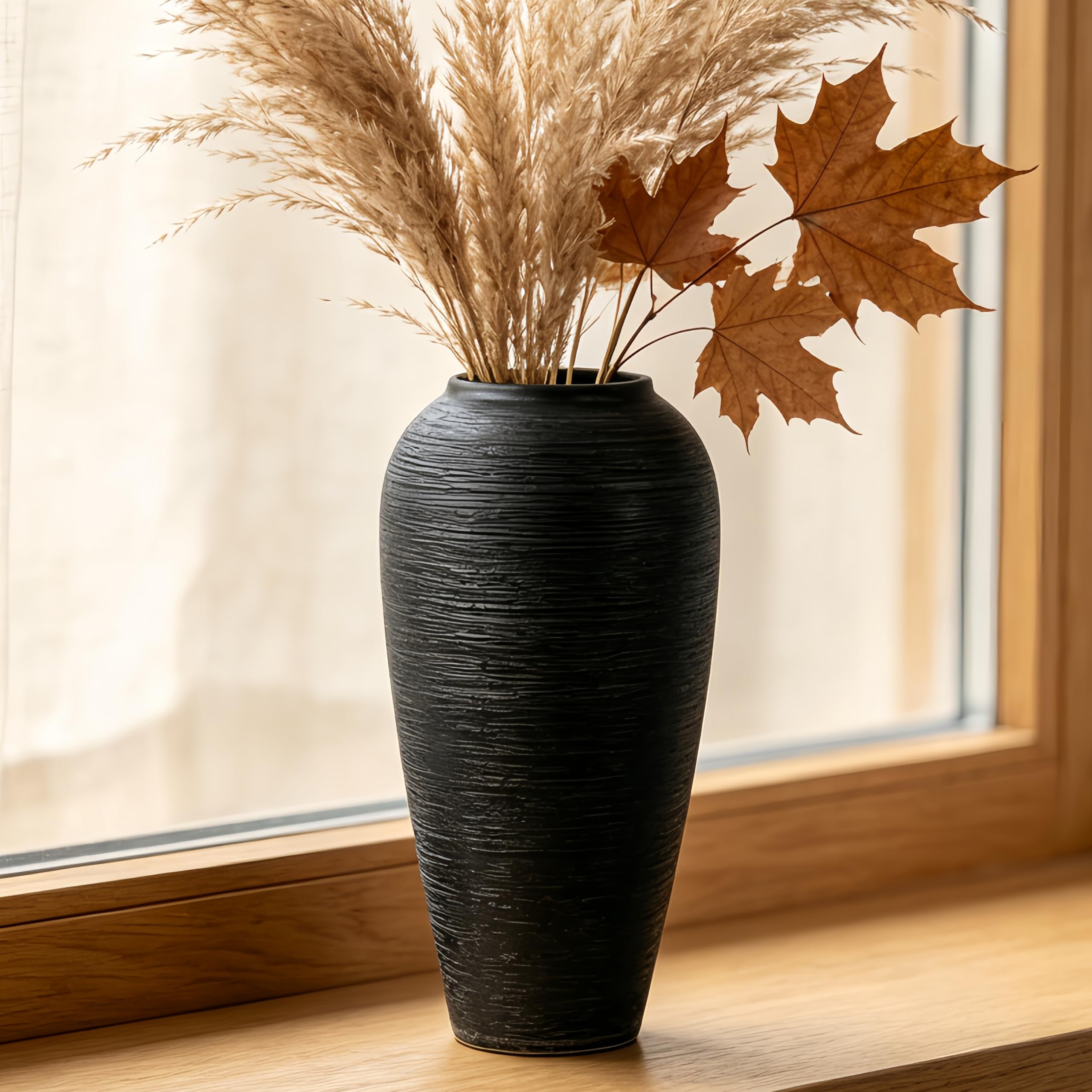 DJYY Rustic Ceramic Vase with Handle, Antique 13.4 Inches Terracotta Vase for Home Decor, Living Room, Farmhouse, Wedding and Thanksgiving Gift