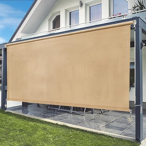 Shade&Beyond Persianas enrollables para exteriores, 4 pies de ancho x 6 pies de alto, sin cordones, 90% protección UV, para porche, glorieta,
