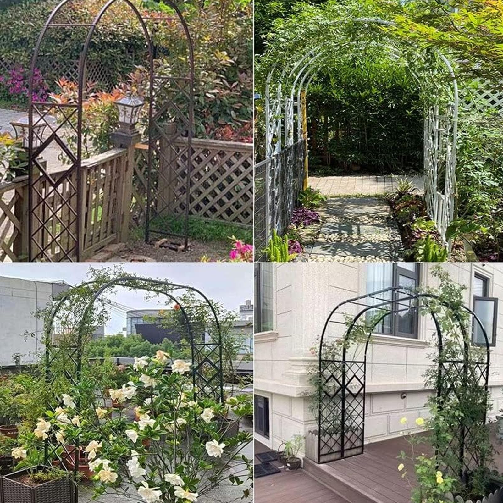 Arco de jardín de metal resistente para plantas trepadoras, resistente a la intemperie, arco de pérgola al aire libre con bases
