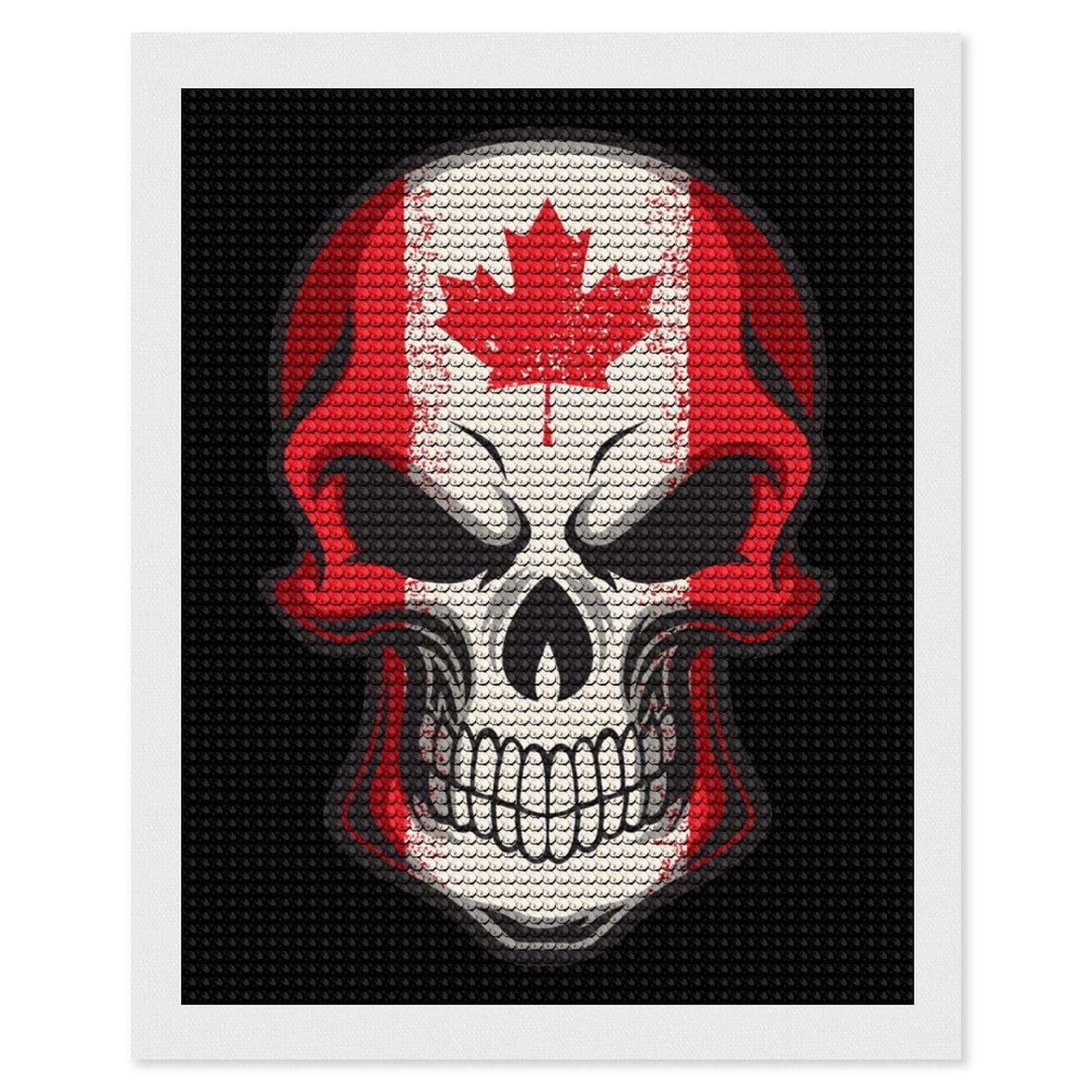 Nclqvjxzkhw Style Canada Flag Skull Diamond Art Painting For Adult Round Diamonds Pictures Arts Crafts Home Wall Decor 16"X20"