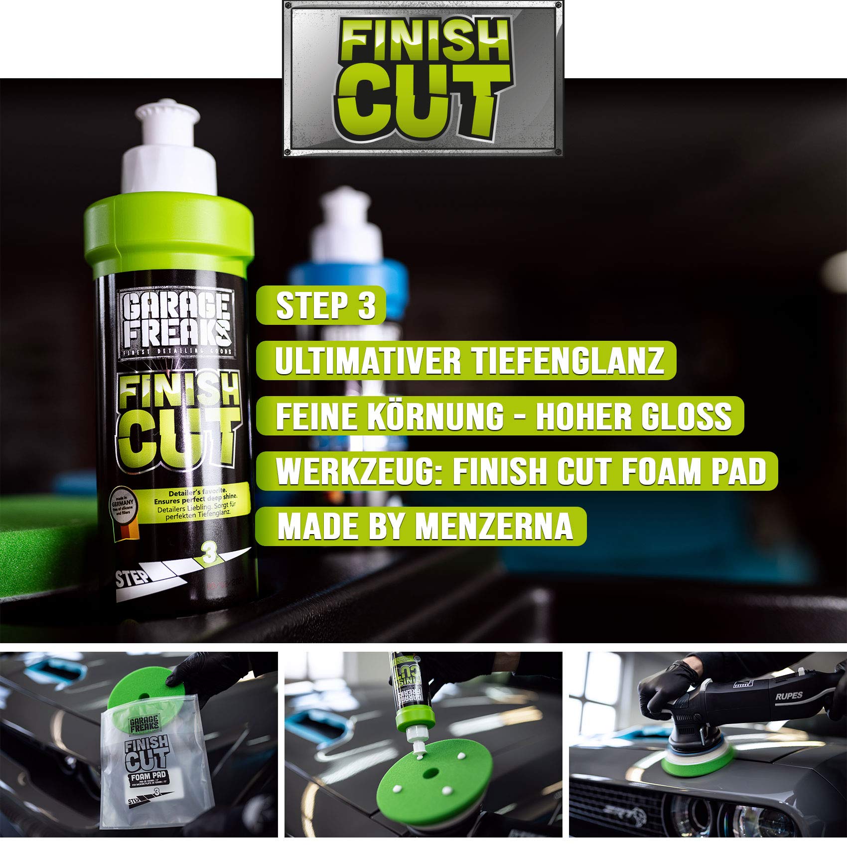 detailmate Set di lucidatrici PLSH H15 + Garder Freaks Made by Menzerna Polituren Heavy Cut Medium Cut Finiture 250ml & Pad 150mm + nastro 3M + panno lucidante – Lucidatura professionale auto e moto