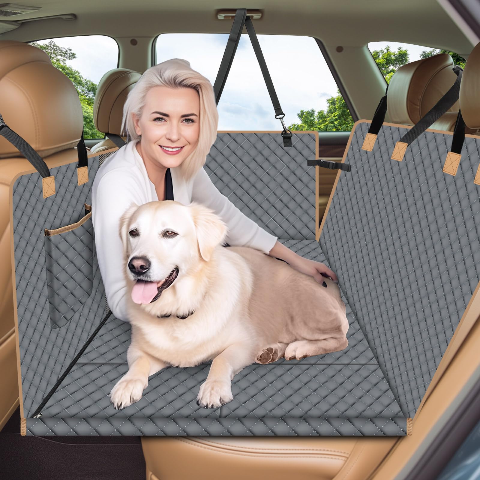 Lekespring Coprisedile Auto per Cani con Pannello di Fibra Rigido | Telo Auto per Cani Resistente, Antigraffio e Impermeabile - Adatta a Tutti i Tipi di Auto - Grigio