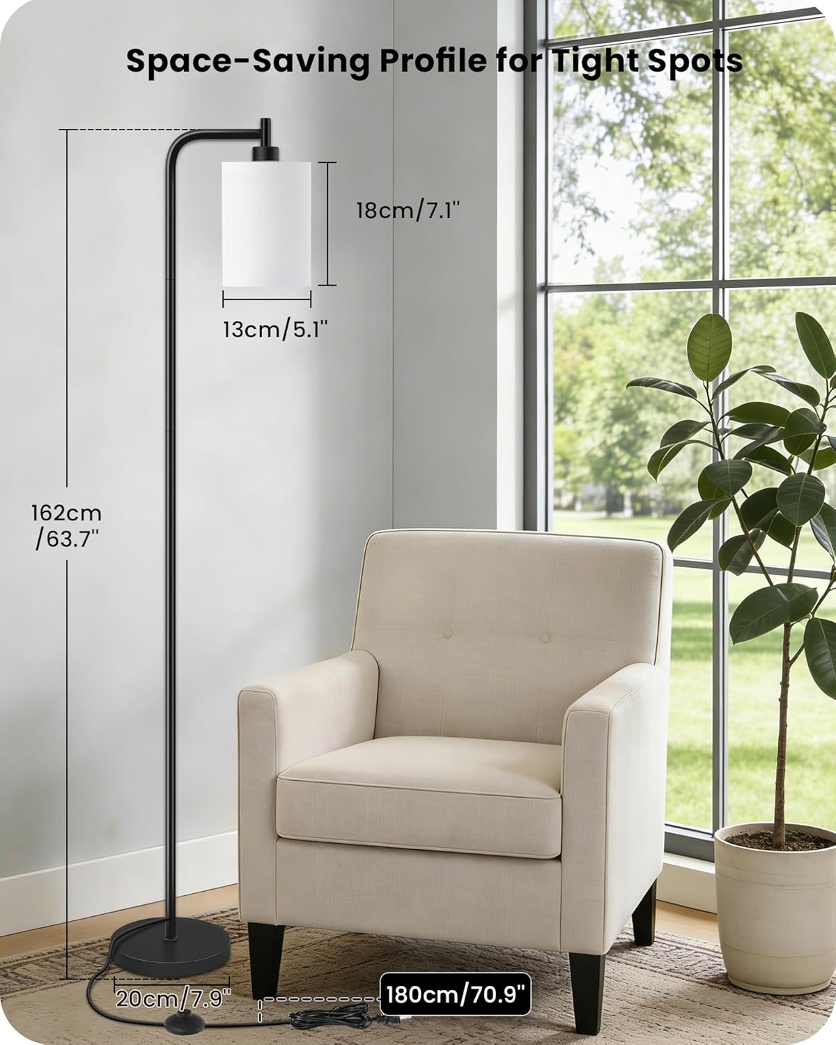 Dimmable Floor Lamp for Living Room with Remote and Foot Switch, Modern Standing, Corner Lamp,10W Bulb 3 Color Temperatures, for Bedroom, Office, ETL Listed, Black and White CW19LD05