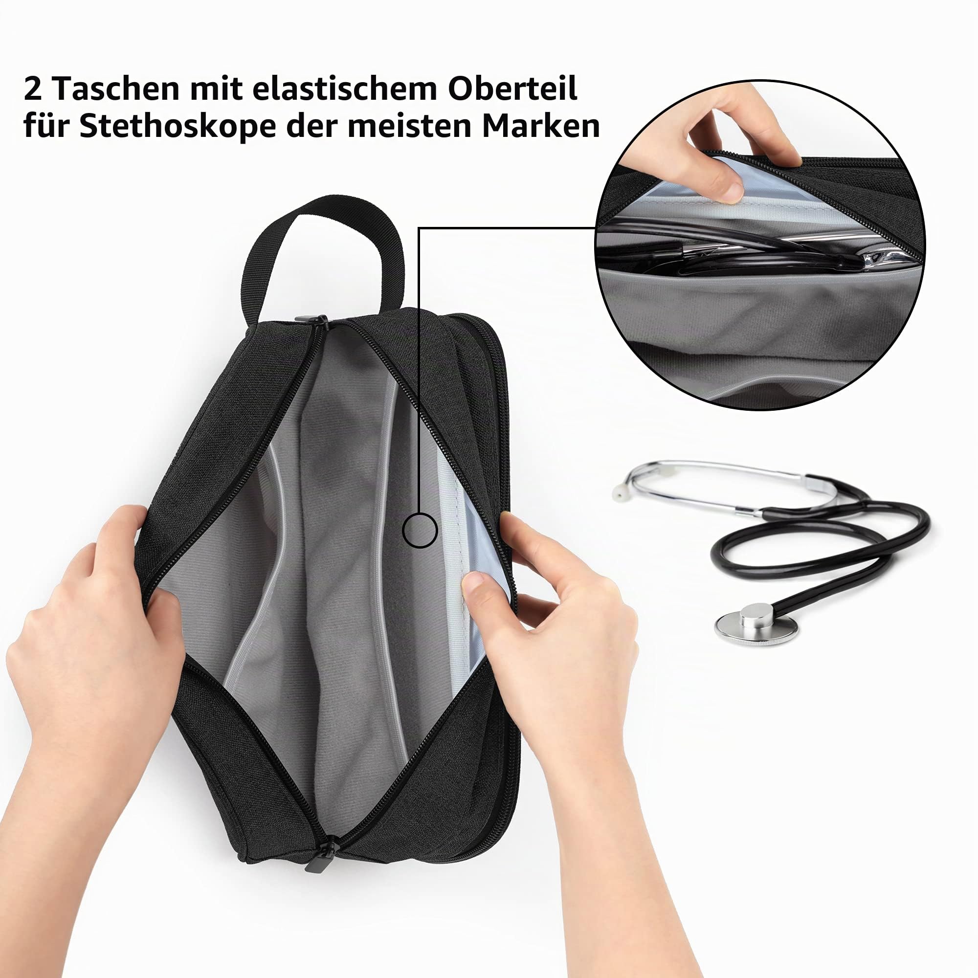 Trunab Stethoskop Tragetasche, kompatibel mit 3M Littmann/MDF/ADC, hält zwei Stethoskope oder BP Manschetten, medizinische Tasche mit extra Tasche für Krankenschwester Zubehör