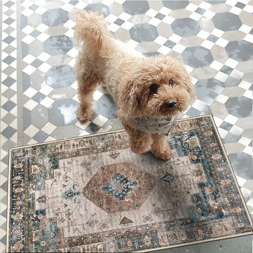 Miniatura 7 de Collive Tapete lavable para interiores, tapete retro antideslizante de 20 x 32 pulgadas, alfombra de entrada de absorción rápida, tapete de entrada